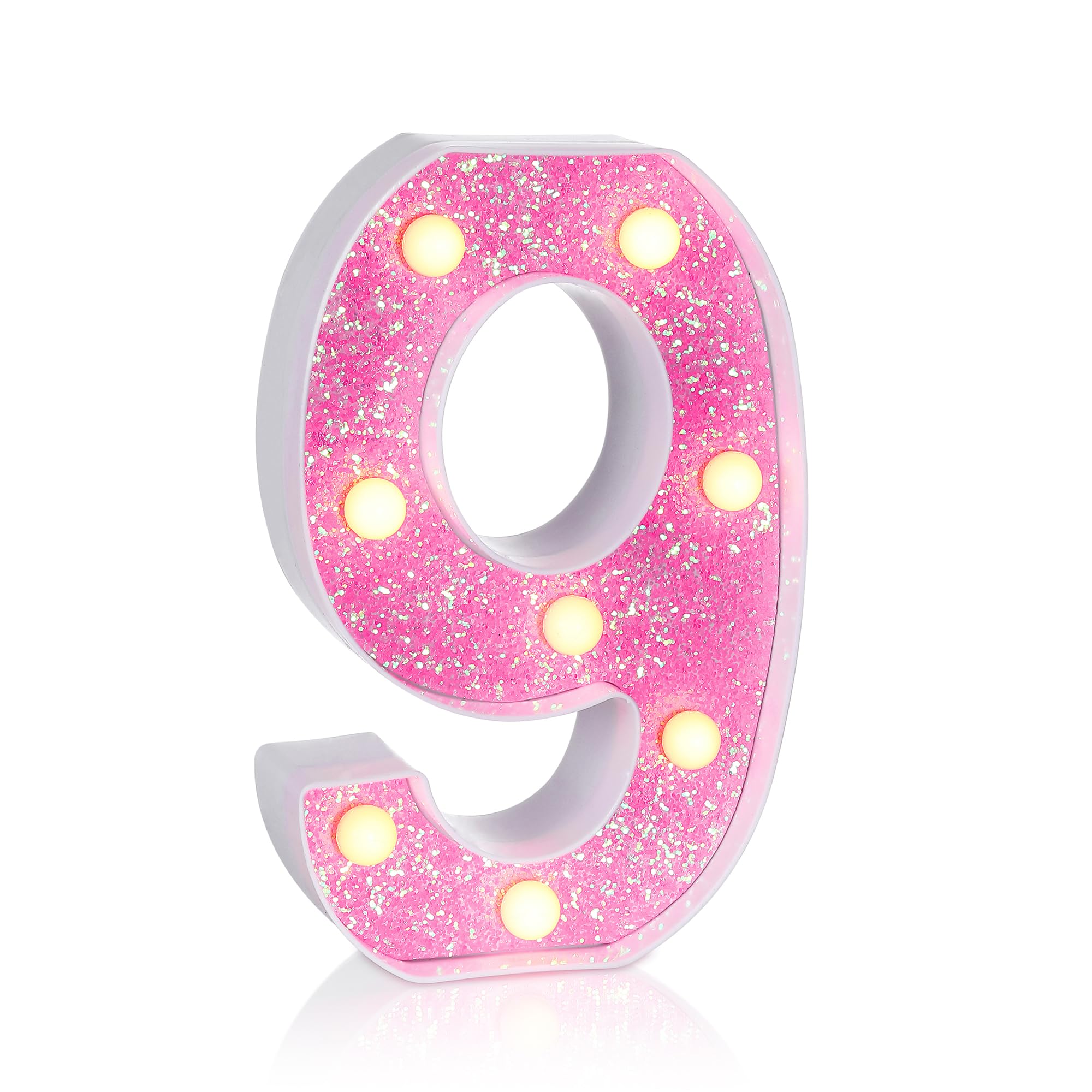 Foaky LED Letter Lights Sign Light Up Pink Letters Glitter Alphabet Letter Sign for Night Light Wedding/Birthday Party Battery Powered Christmas Lamp Girls Gifts,Number 9, 9th 19th Birthday Decoration (9)