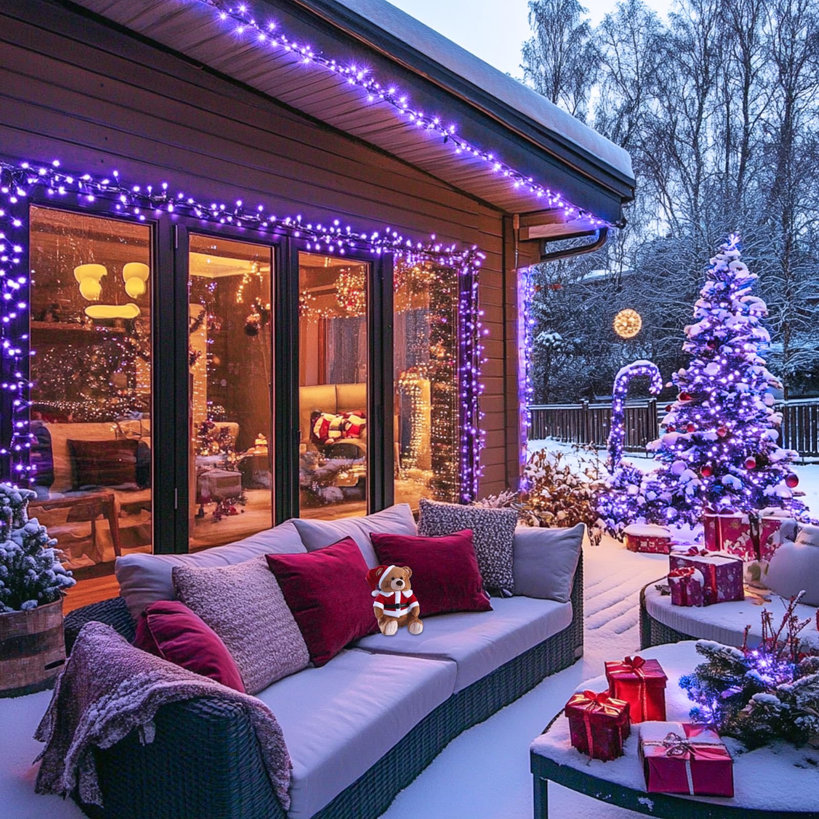 JMEXSUSS Christmas String Lights, 250 LED, 91.5ft, Purple, Waterproof, 8 Lighting Modes, Connectable for Outdoor Decorations