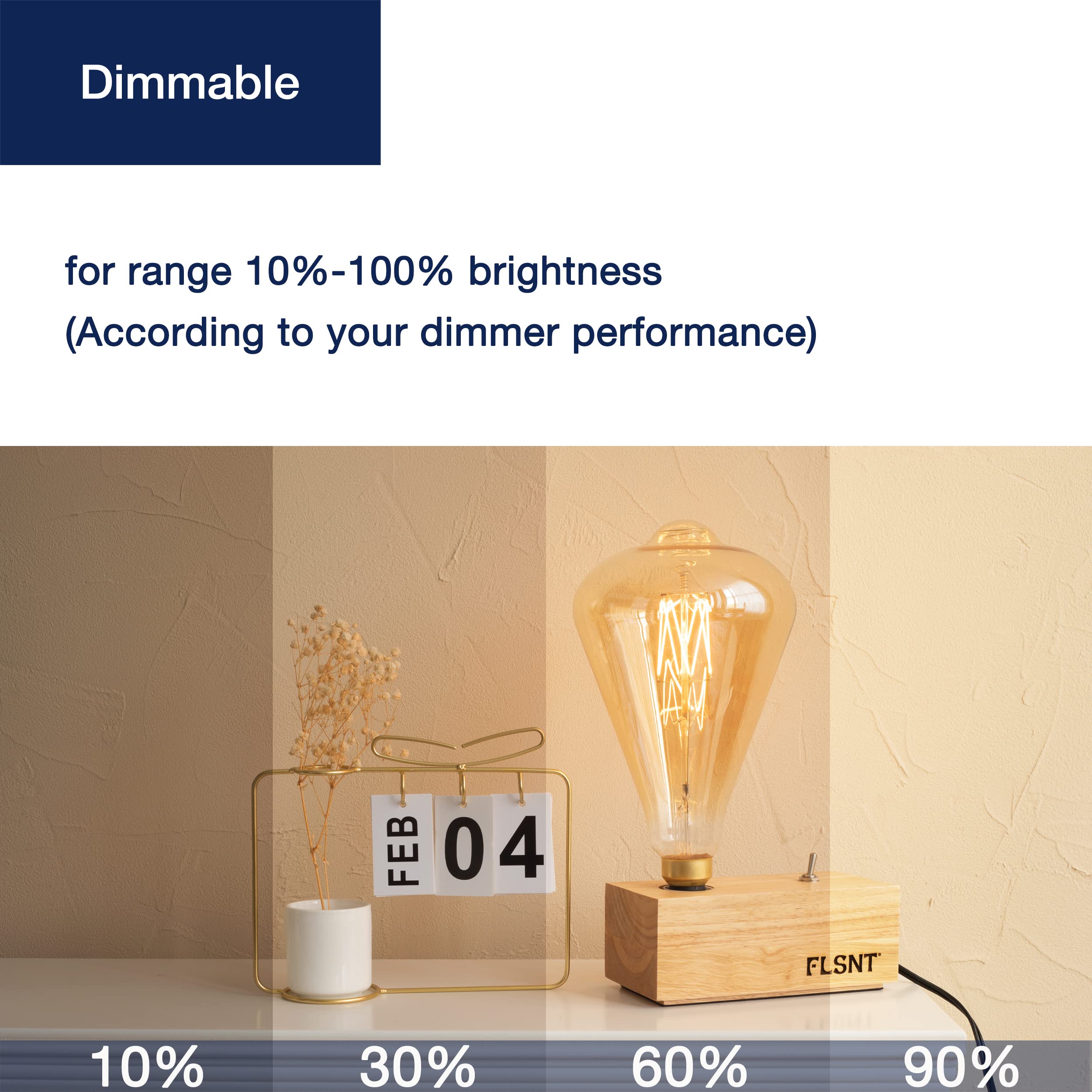 Flsnt Vintage Oversized Led Edison Bulbs 60W Equivalent, Decorative Dimmable Led M-Type Filaments Bulbs With Amber Glass, 2000K