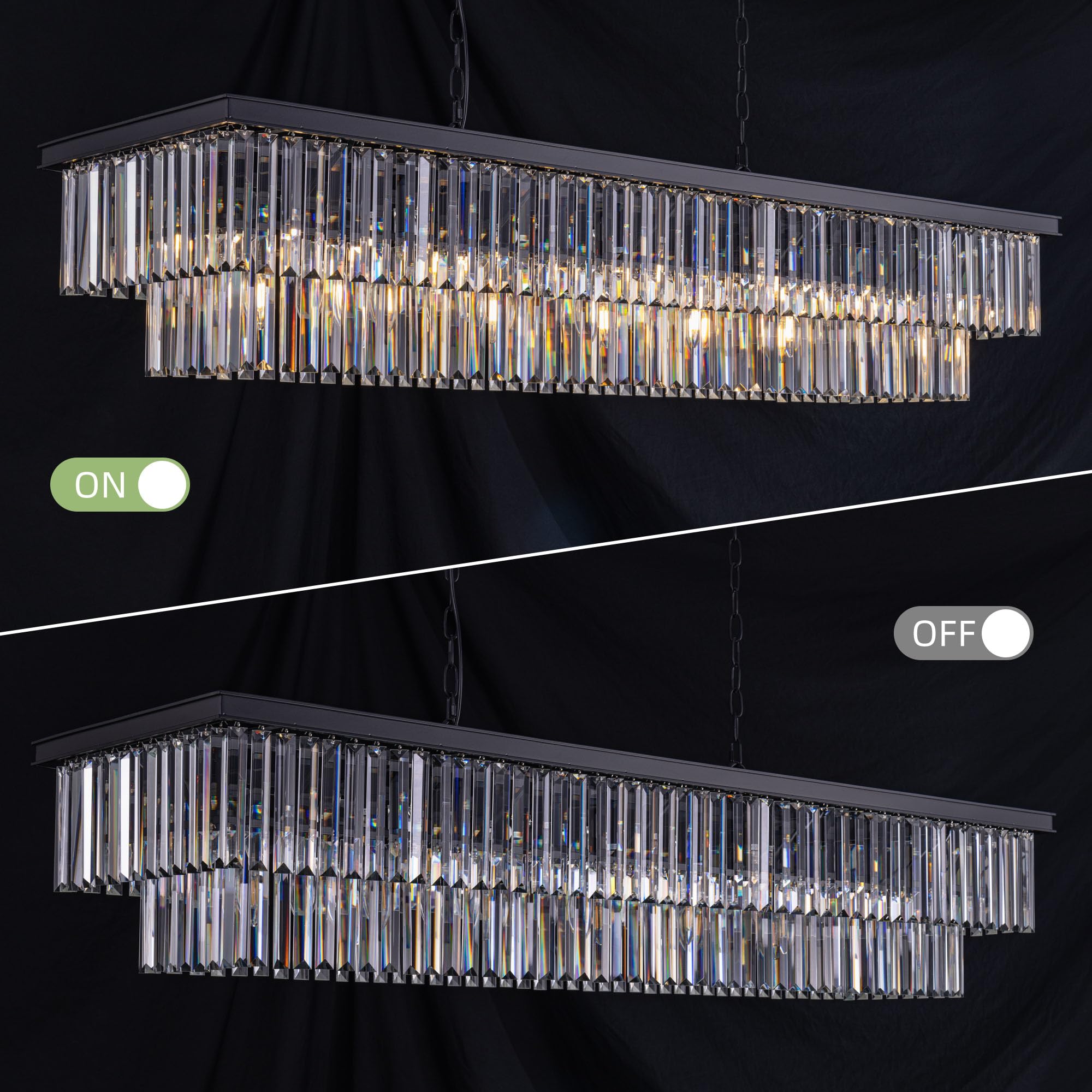 Wellmet 57-Inch 13-Light Black Crystal Chandelier, Metal Modern Ceiling Fixture for Dining Room, Kitchen Island, Living Room, Bedroom