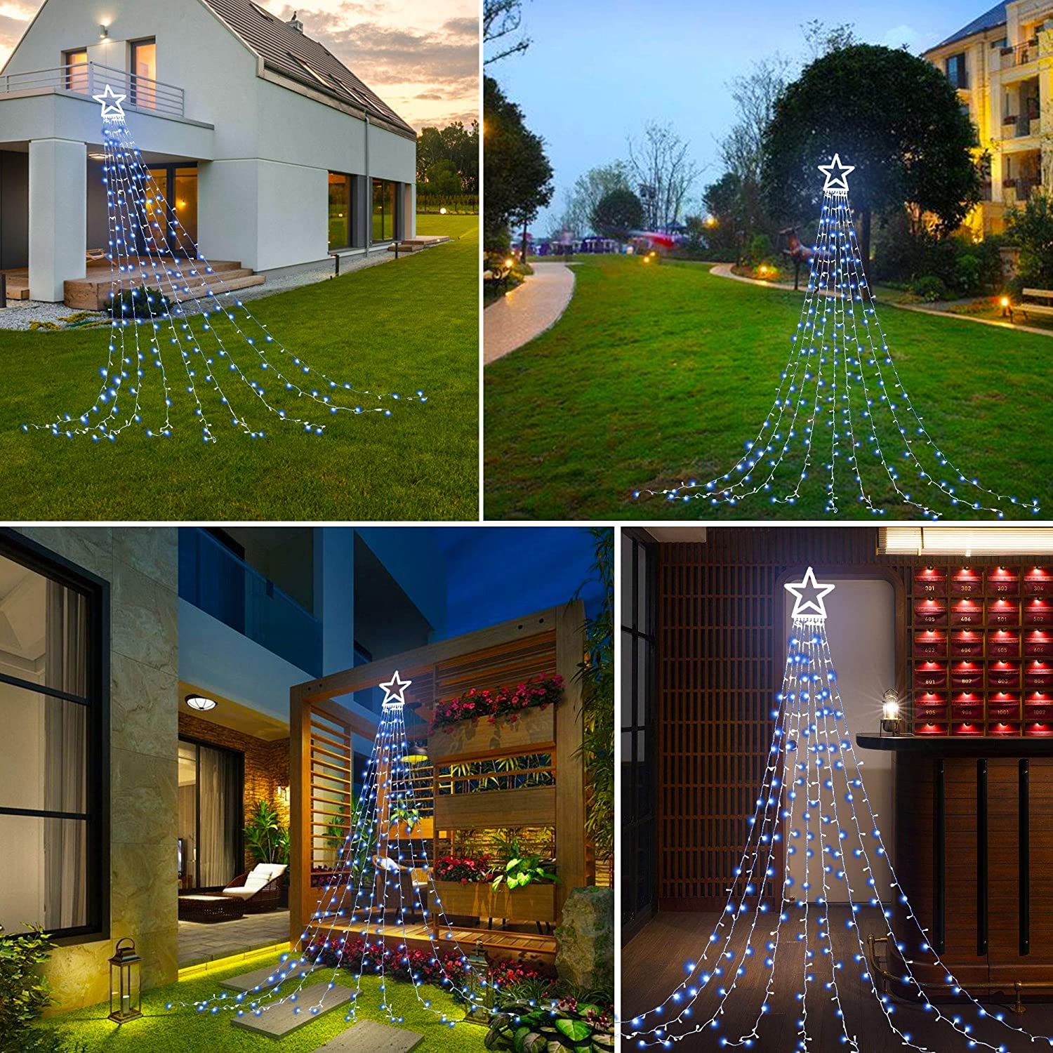 Muyun Christmas Decoration Led Star String Lights, Christmas Star String Lights With 317 Led Hanging Fairy Curtain Lights For Pa