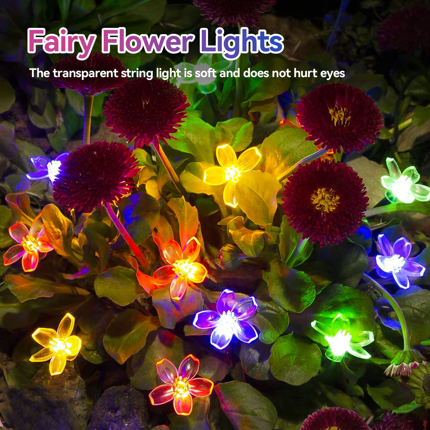 Lightop Flower Fairy Lights Battery Operated String Lights 30Led Cherry Blossom Waterproof Indoor Easter Decoration For Camping,Garden Fence,Birthday,Christmas,Wedding Party,Bedroom (Multicolor)