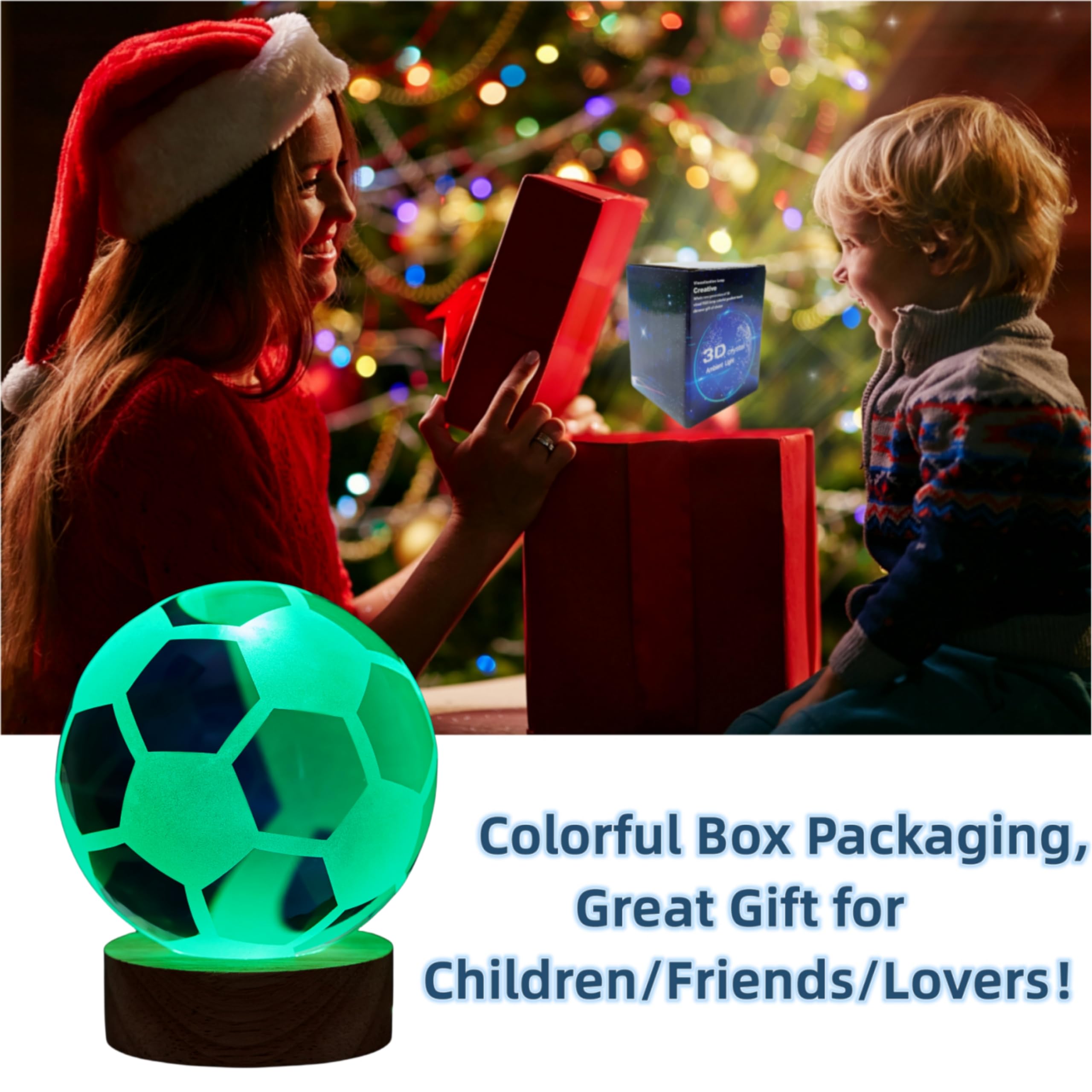 Digfpwt Soccer Crystal Ball Lamp,3.15 Inch 3D K9 Crystal Ball Night Light With Wooden Base,Soccer Lamp Gift For Soccer Fans,Foot