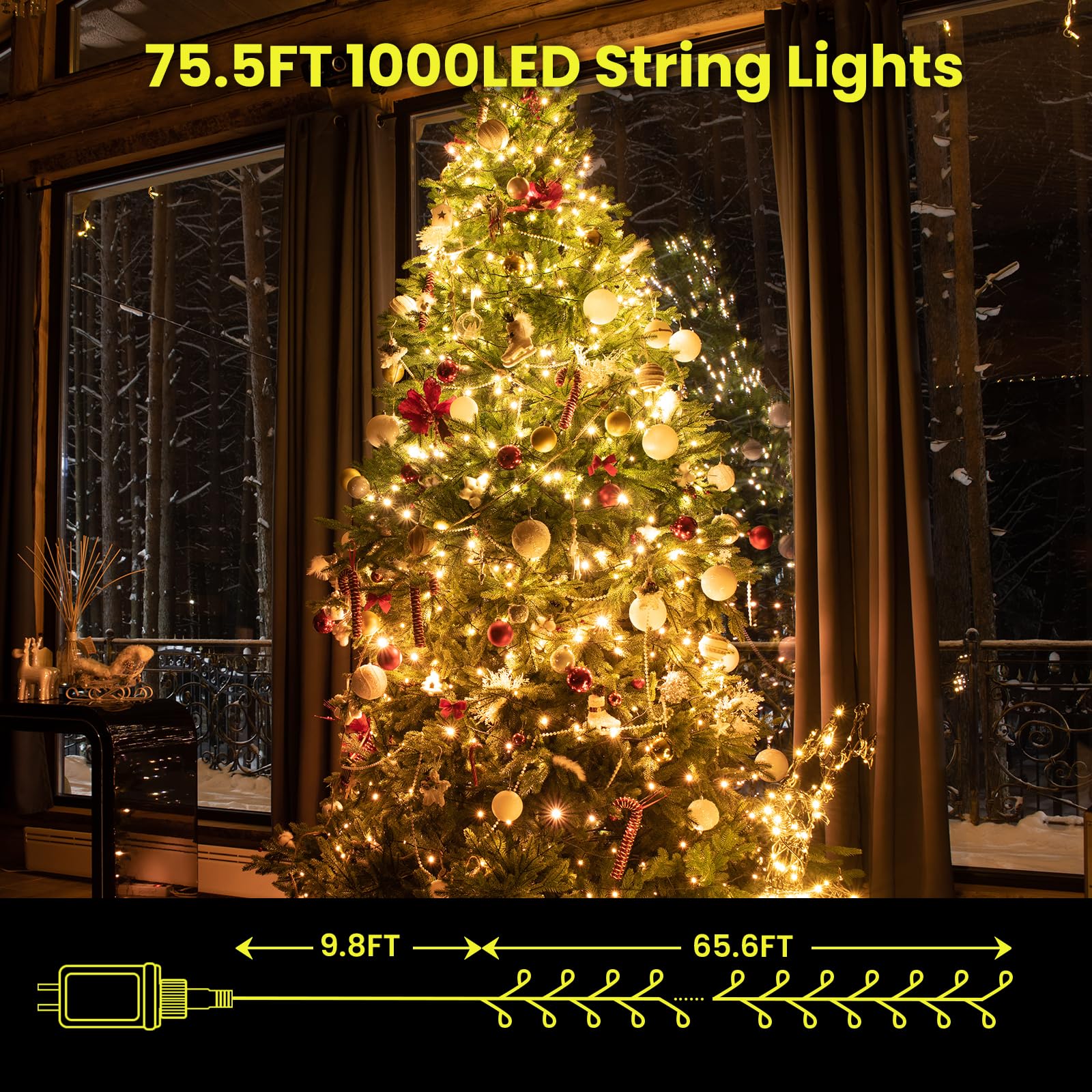 Dailyart 1000 LED Fairy Lights, Warm White, 75Ft Waterproof String Lights with Remote, Gold Copper Wire for Indoor/Outdoor Use