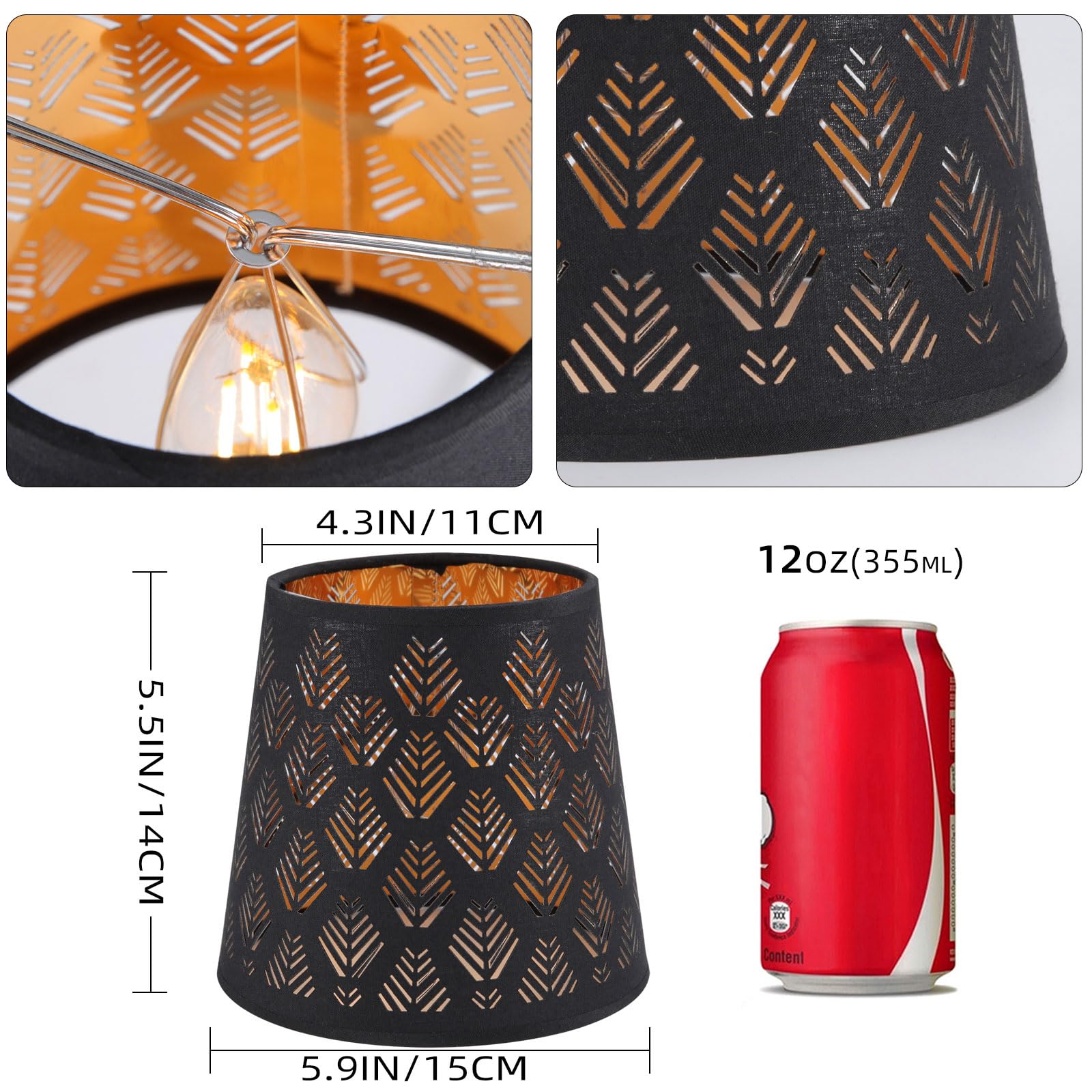YISUN Chandelier Shades, Crystal Clip On Lamp Shade, Black, Set of 6, Model DF-LCZD10-DKA, Cloth and PVC Material