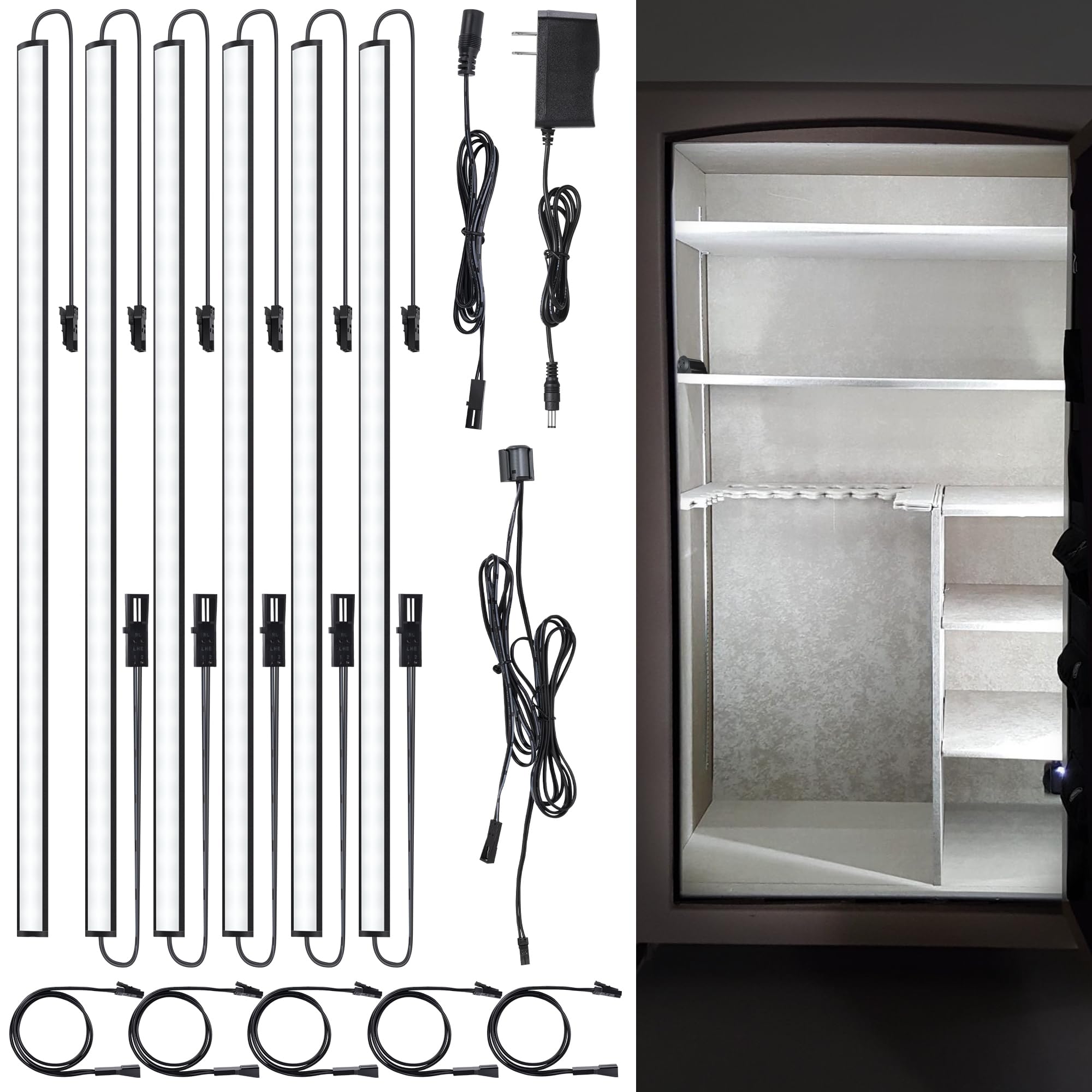 JUSJUBR Gun Safe Light Kit - Door Activated LED Lights, 6 PCS x 12 Inch for Inside Cabinets, Cold White 6000K