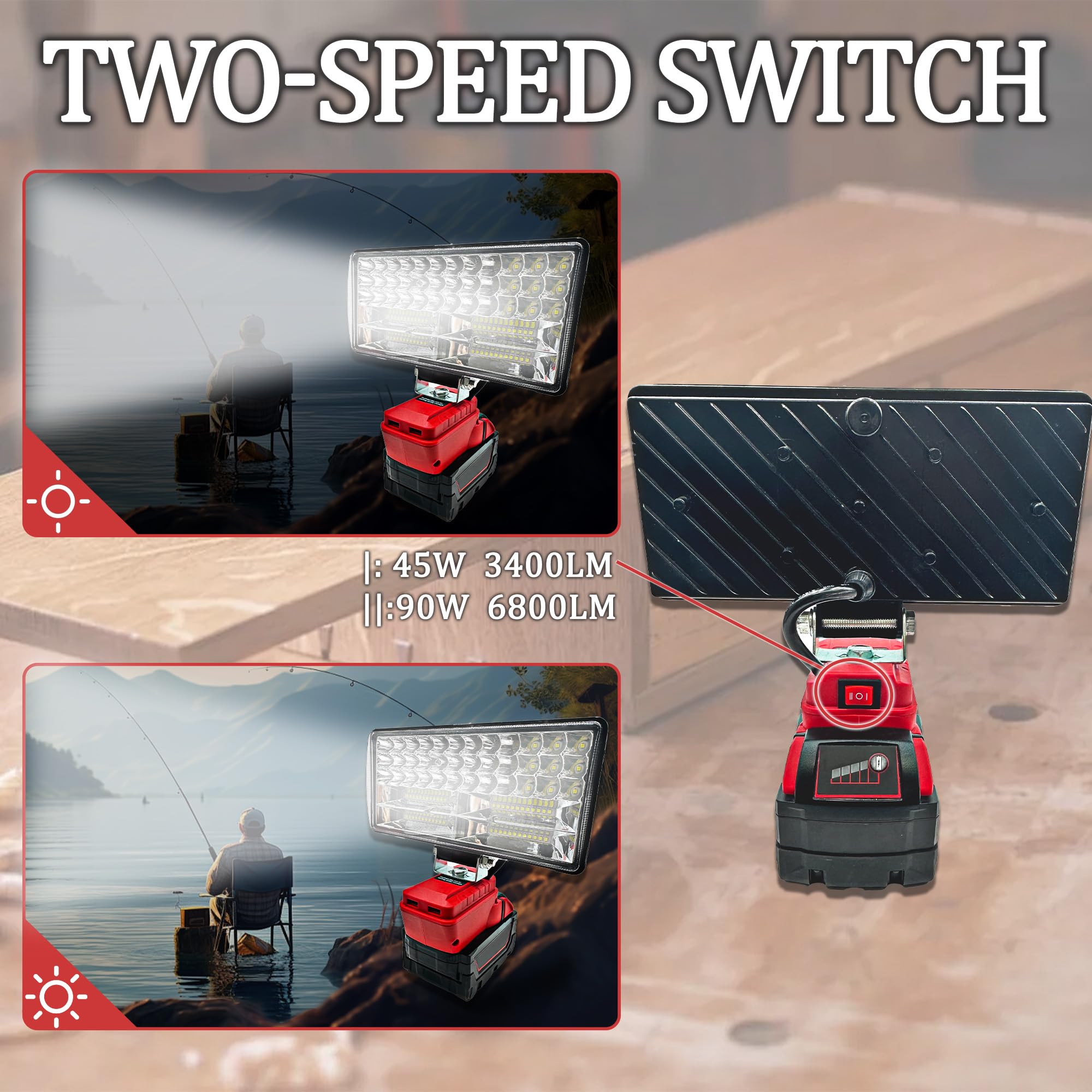 Cordless Led Work Light For Milwaukee 18V Battery,90W 5400Ml Led Wide Beam Flood Light With Two Usb Charging Port Light For Emer