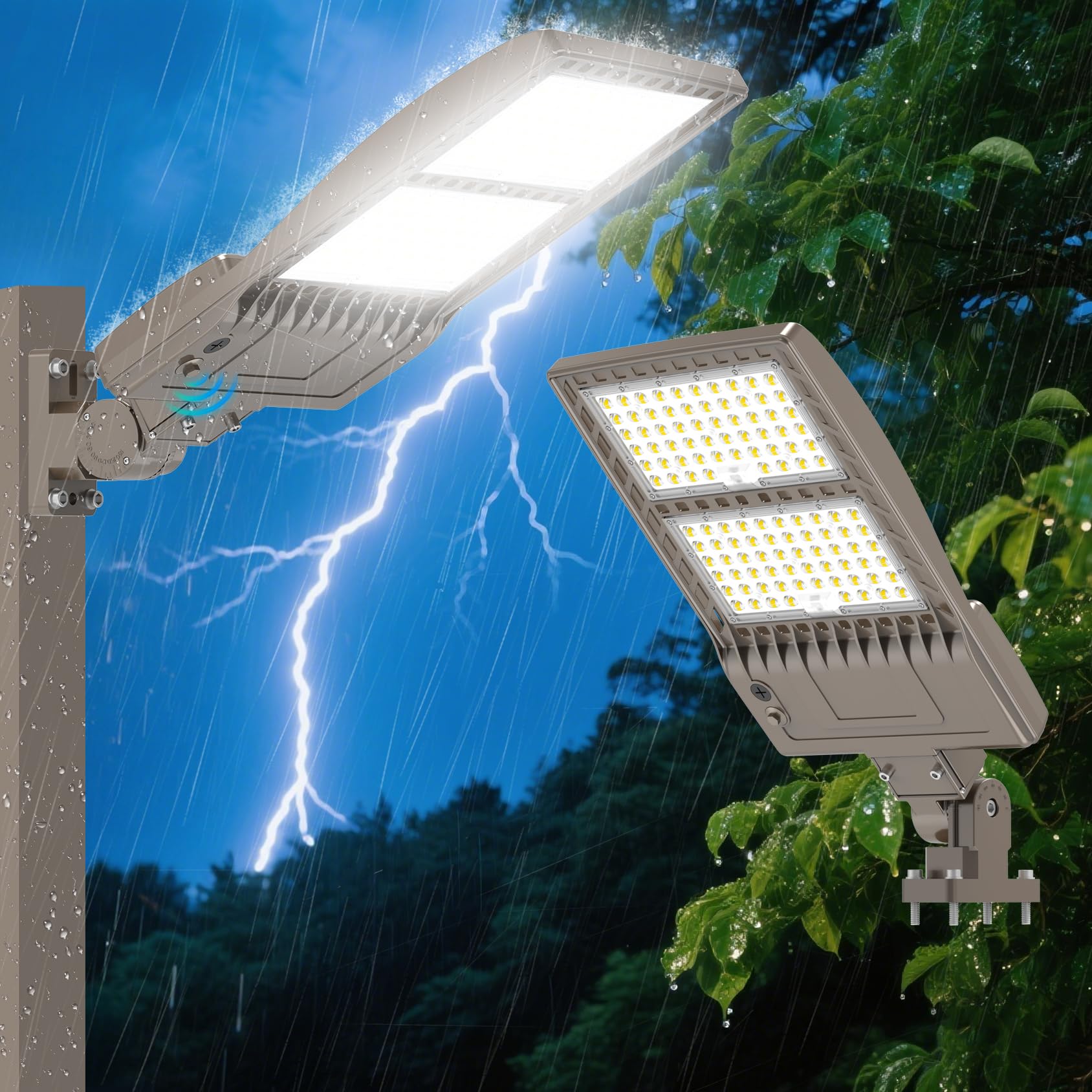 BBESTLED 2Pack 480V 400W LED Parking Lot Light 60000LM 5000K Outdoor Street Area Lighting with Dusk to Dawn Photocell LED Pole L