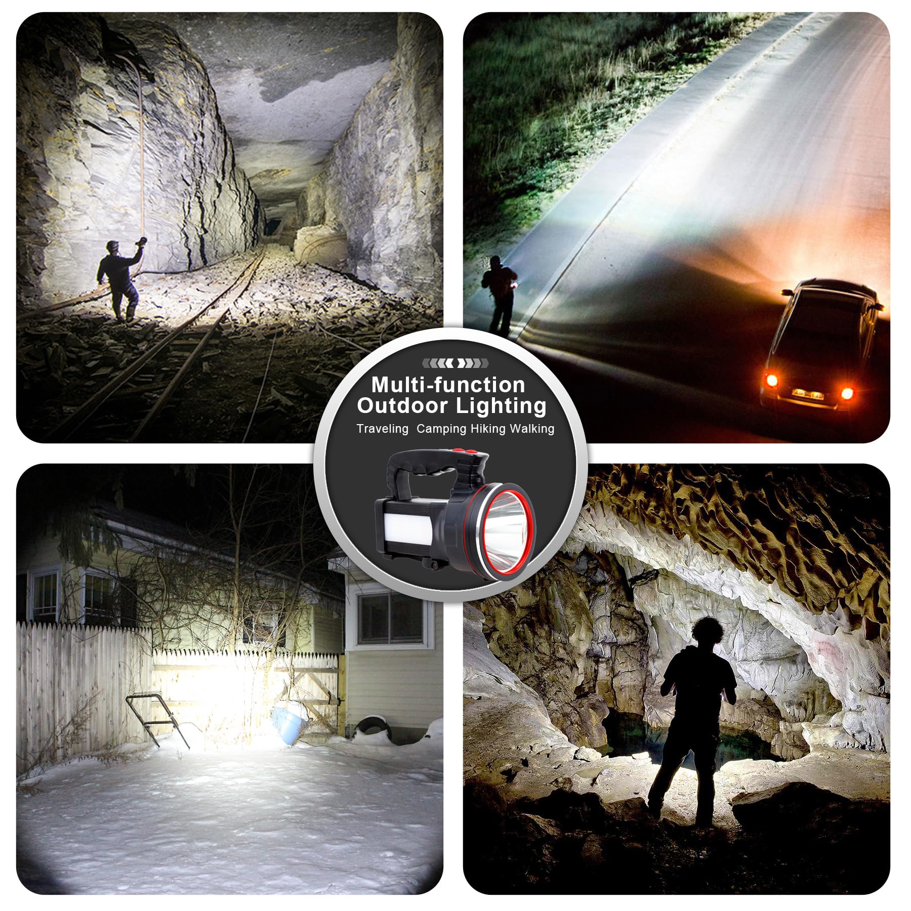 BIGSUN Spotlight Flashlight, 12800 mAh Rechargeable Flashlights High Lumens, Bright Flashlight, Outdoor Waterproof Camping Searc