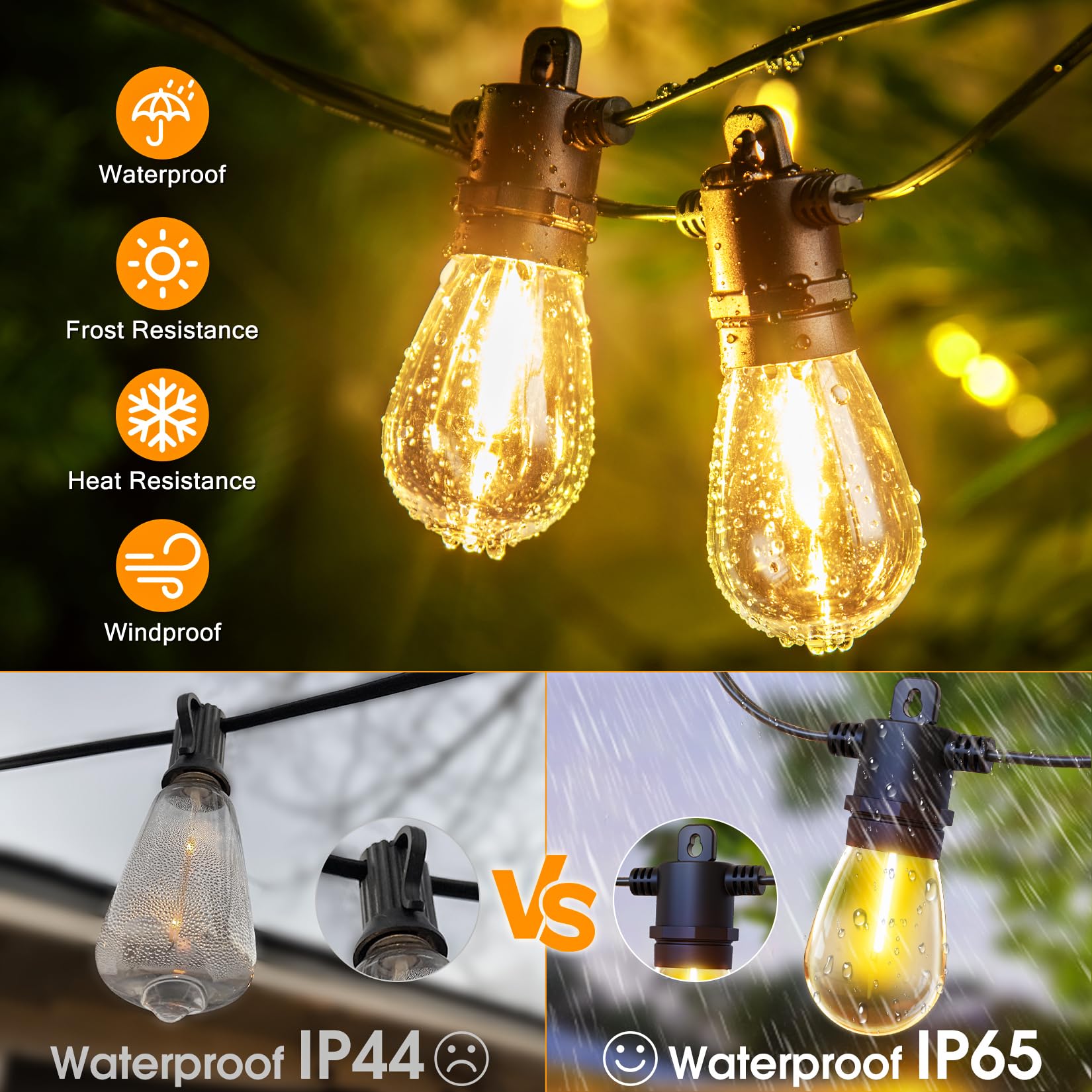 Outdoor String Lights With Remote - Dimmable 180Ft Ip65 Waterproof Patio Lights With Edison Bulbs Hanging Lights Outside For Backyard Garden Porch Deck Balcony