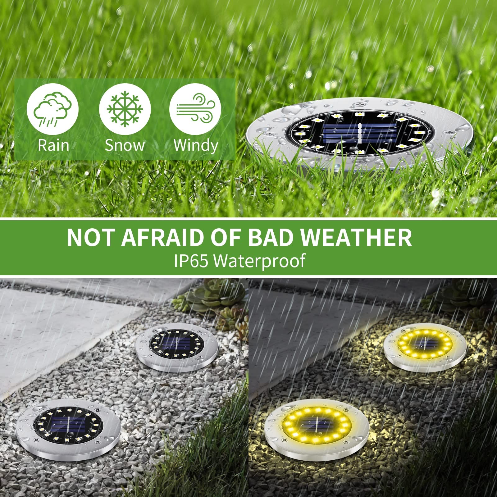 Nfesolar Solar Ground Lights - 16 Led Waterproof Disk Lights, 8-Pack, Warm White - Perfect For Pathway, Garden, And Driveway Lighting