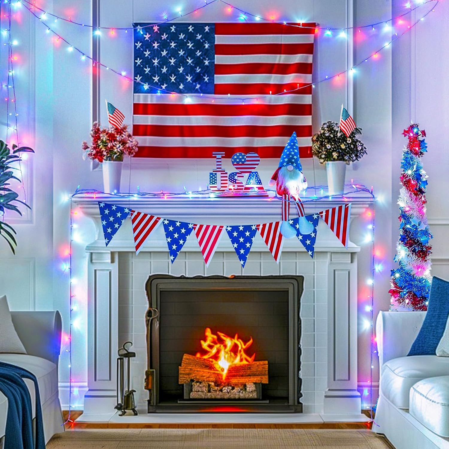 Jmexsuss 168Ft 600 Led 4Th Of July Lights Plug In Patriotic Lights Outdoor Waterproof 8 Modes Red White And Blue Lights For Independence Day American Flag Holiday Party Christmas Tree Decorations