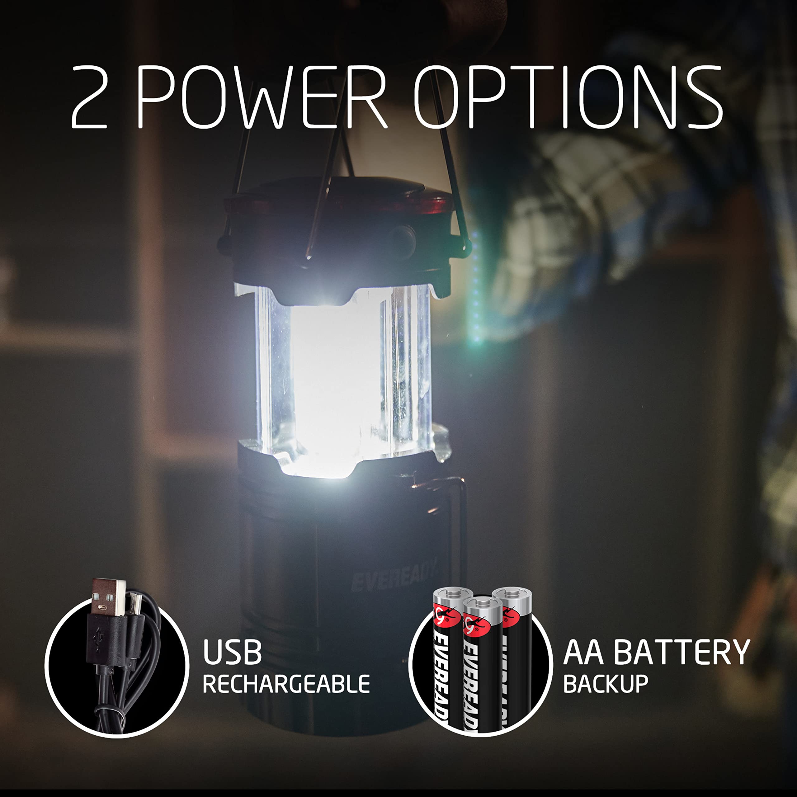 Eveready Led Camping Lanterns 4-Pack, Rechargeable Collapsible Flashlights For Outdoors, Black