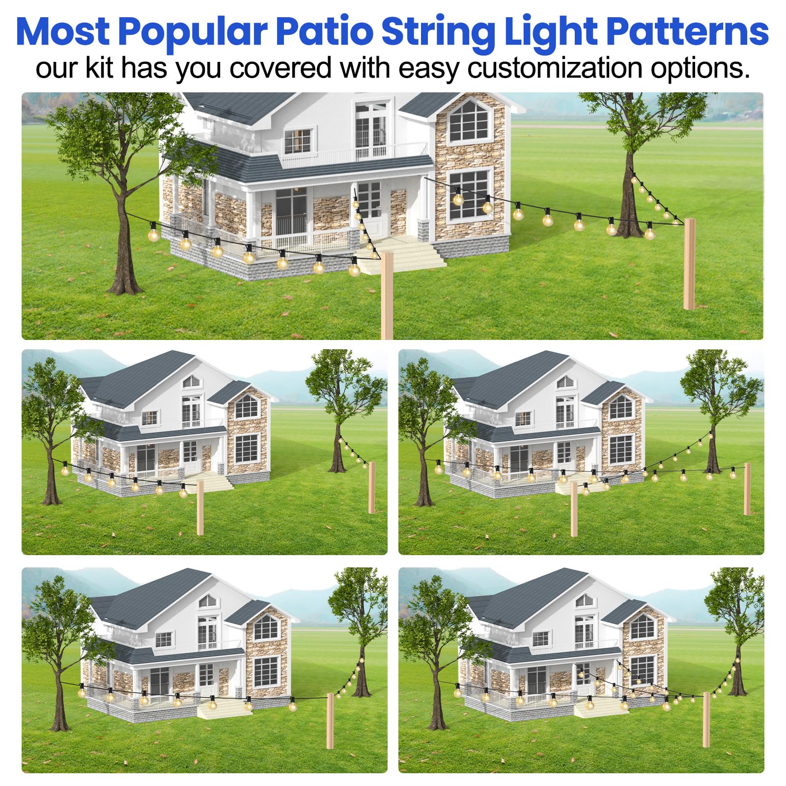 Blika String Light Hanging Kits, 165Ft Coated Stainless Steel 304 Wire Rope, Outdoor Light Guide Wire, Globe String Light Suspen