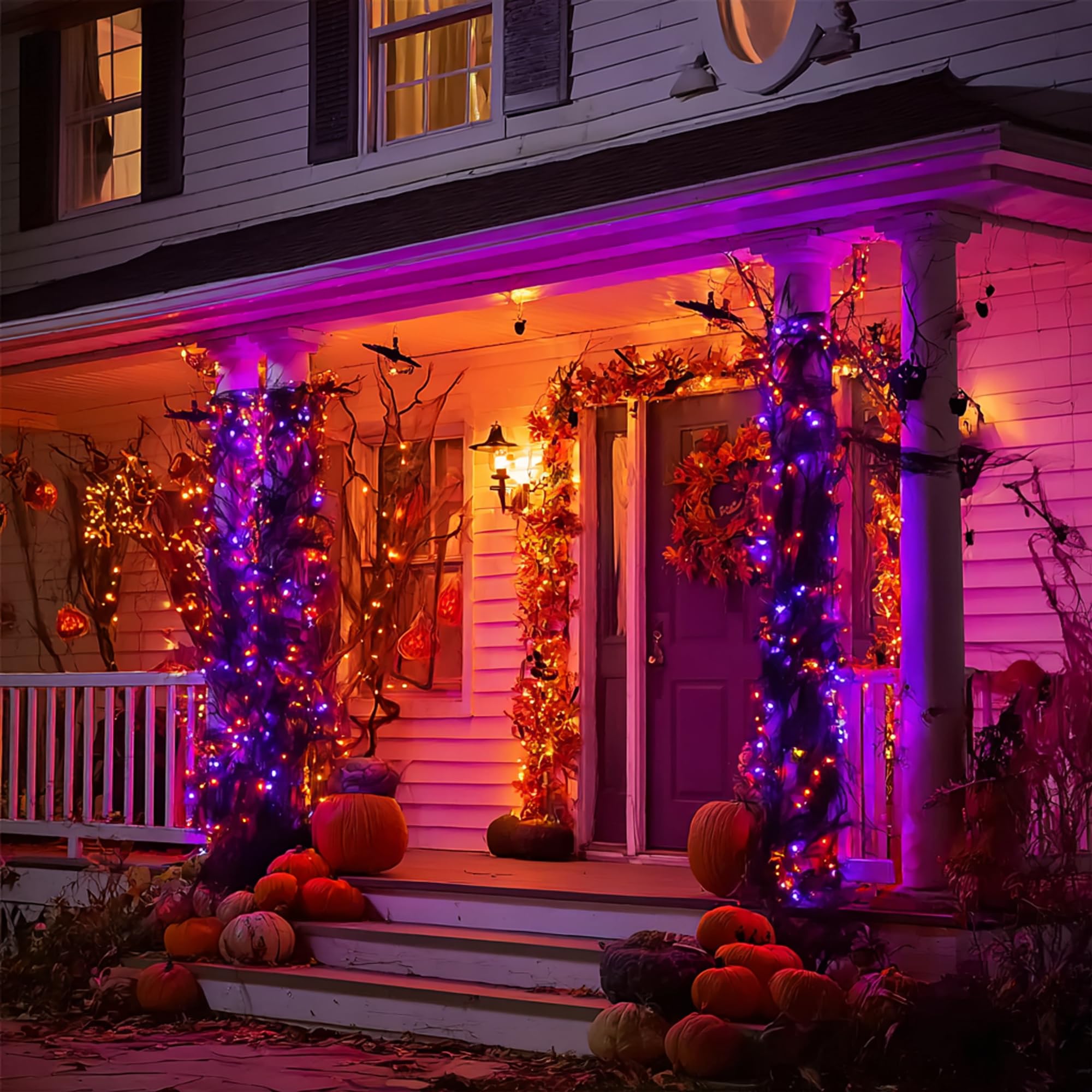Dazzle Bright Halloween String Lights, 600 Led 196 Ft Waterproof Black Wire String Lights With 8 Lighting Modes, Halloween Decor