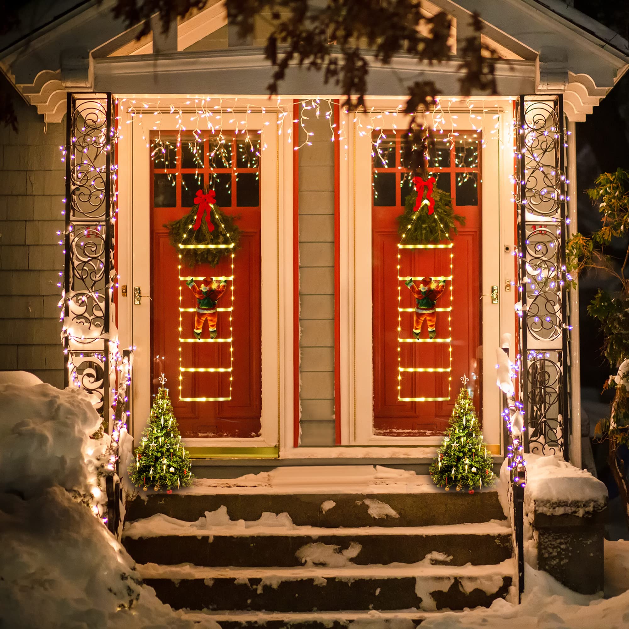 Joedoes LED Ladder Lights with Climbing Santa, 2.5ft Warm White Christmas Decor, 8 Modes for Holiday Home Wall Window
