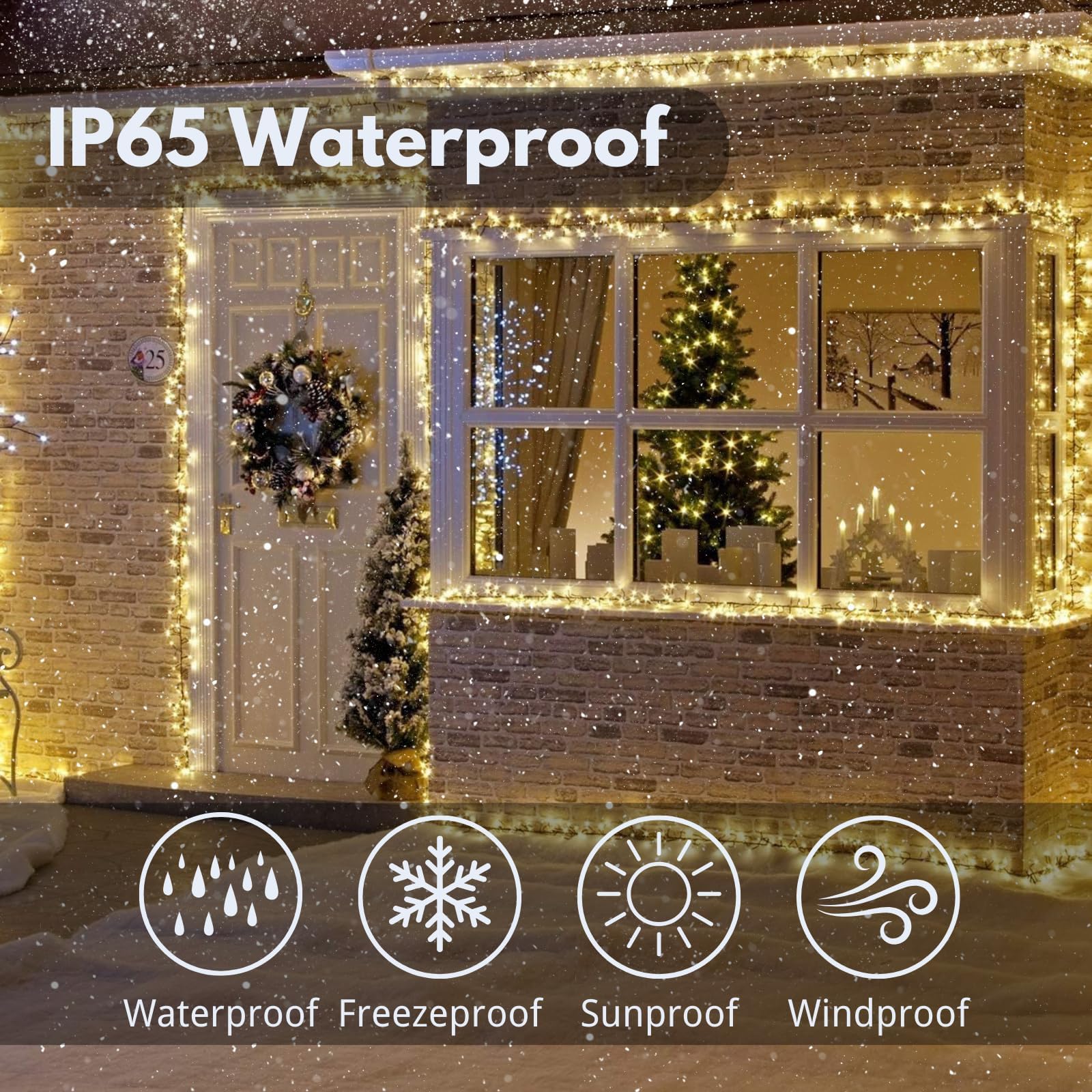 KAQ Solar String Lights Outdoor 4PK 400LED Warm White Green Wire Waterproof Fairy Lights 132FT with 8 Modes for Decorations