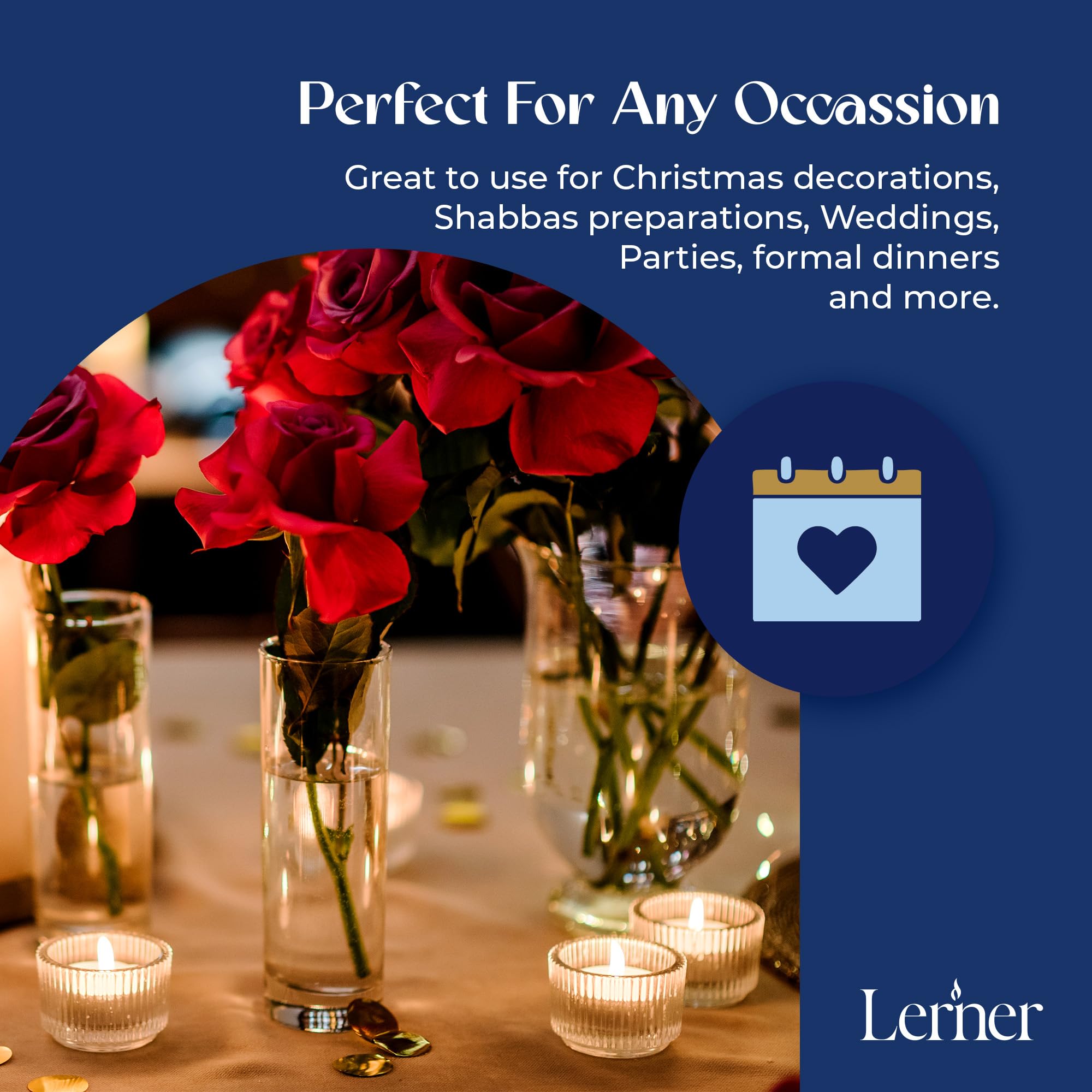 Lerner Tealight Candles  50 Count| 6 Hours Long-Burning White Tea Light Candles| Non-Toxic  Smokeless & Soot-Free Tea Light Warmer Candles | Unscented Party  D?Or  Shabbat Tea Candles