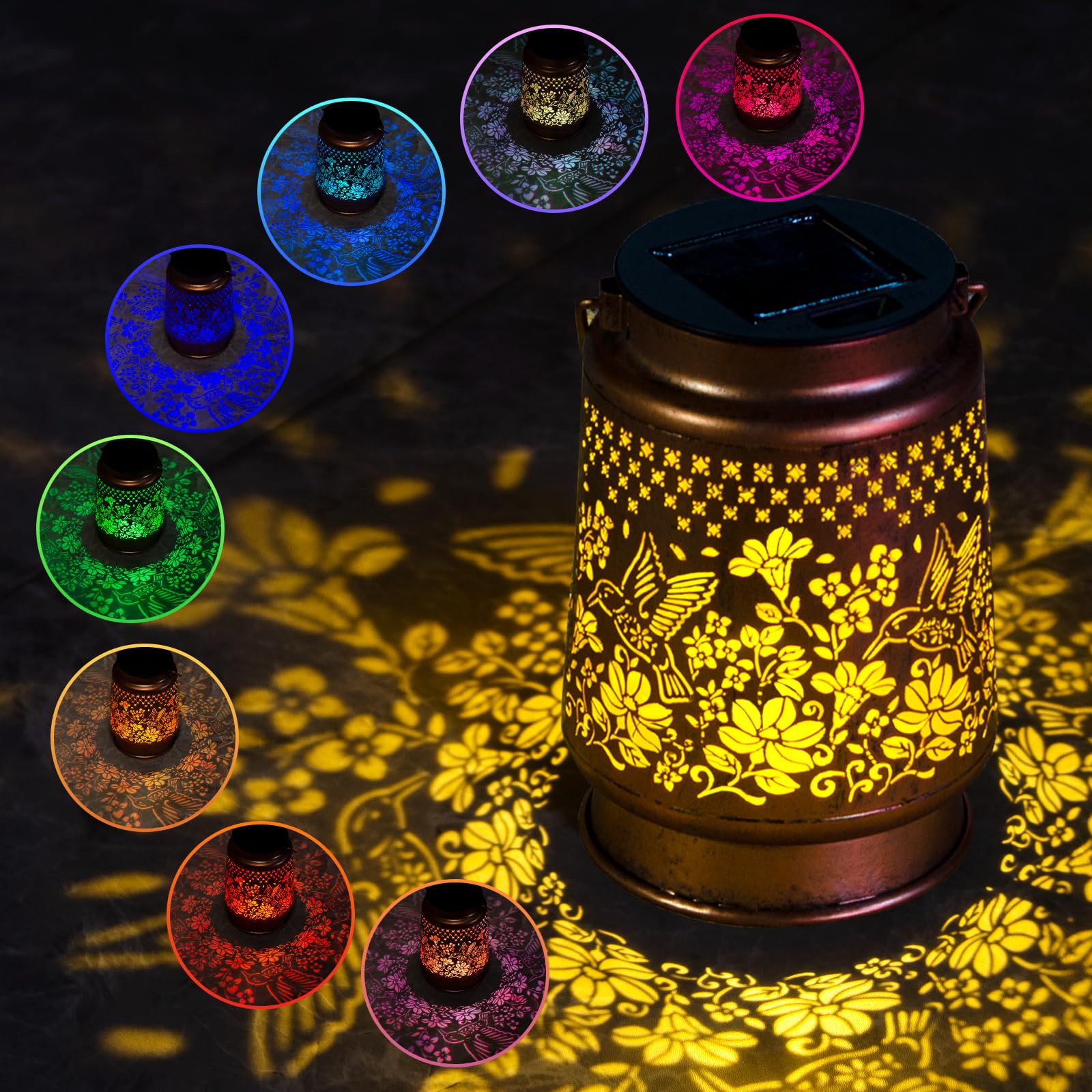 Solar Lantern Outdoor Hummingbird Garden Decor Gifts For Women Mom Grandma Retro Metal Decorative Hanging Lanterns Decoration Outside For Yard Patio Garden Backyard