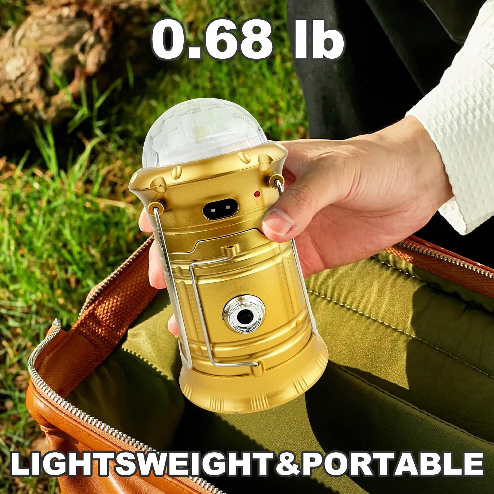 SZJIEIFR LED Camping Lantern, Waterproof, Rechargeable, RGB, Gold Model