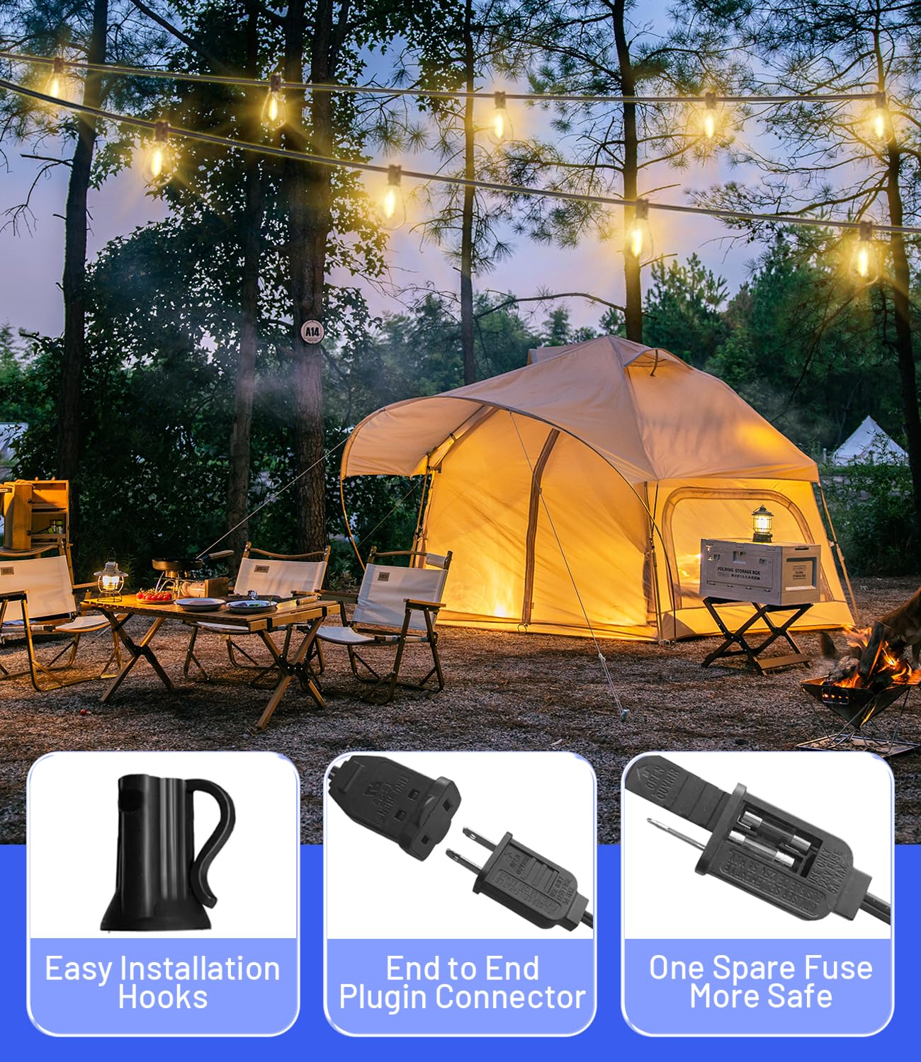 Tenmiro 60Ft Outdoor String Lights, Waterproof 16+1 Edison Shatterproof Bulbs Led Outside Patio Lights For Porch Deck Garden Bac