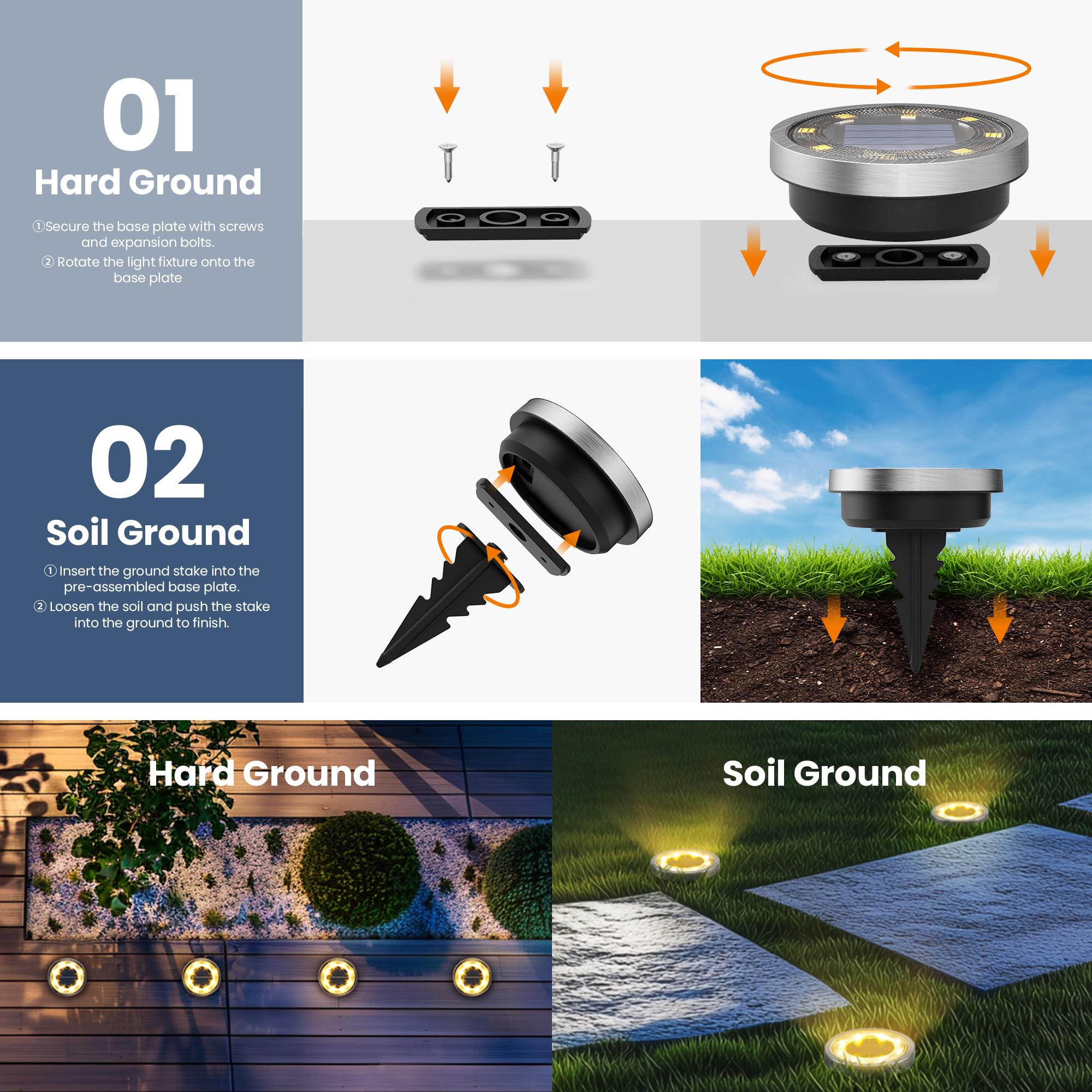 SOLPEX Solar Ground Lights 16 Pack Waterproof Landscape Lighting Warm White Model 9816 for Garden Walkway Driveway Decor