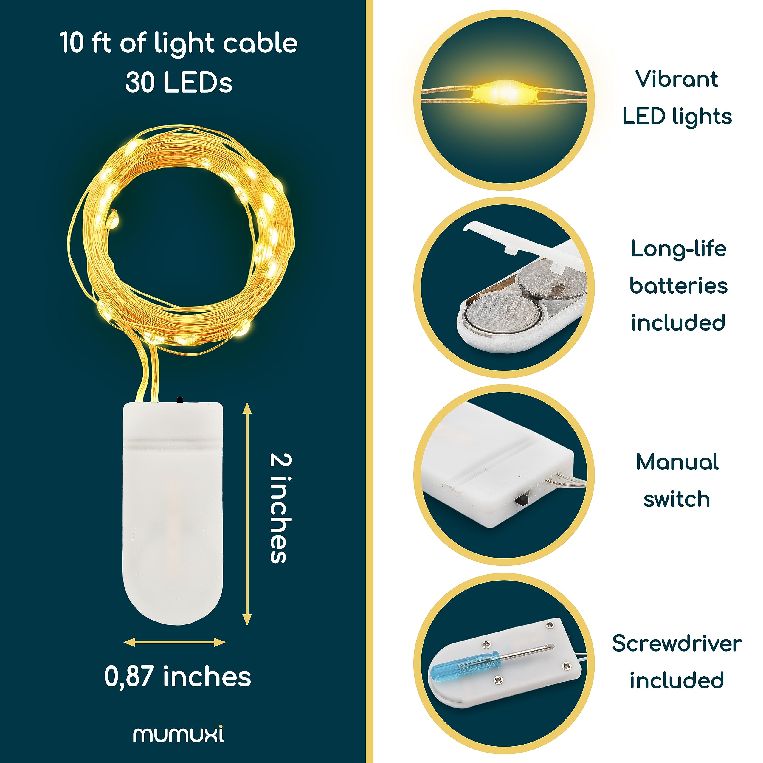 MUMUXI LED Fairy Lights, 10ft Warm White, 16 Pack, Waterproof, Energy Efficient, Copper Wire, Model FY-2032