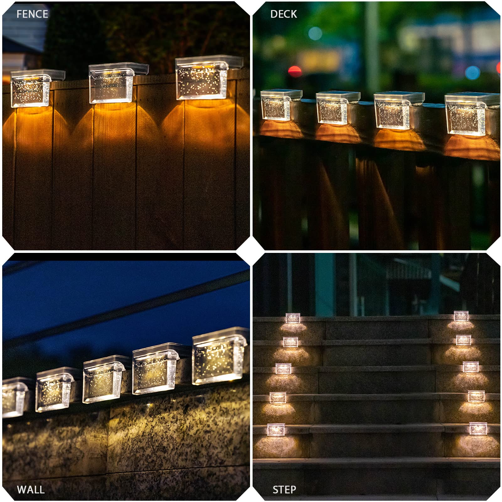 Qualdout Solar Deck Lights - 8 Pack Waterproof LED Step Lights for Outdoor Use - Warm White