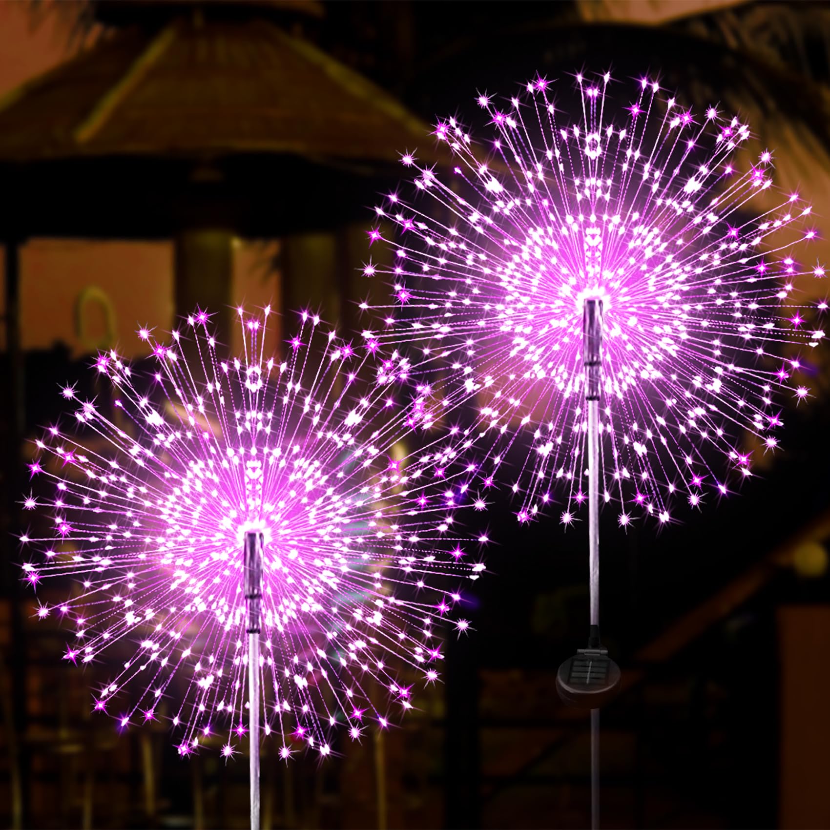JJGoo Solar Firework Lights, 150 LEDs, 2 Pack, Waterproof, Pink, Model KM5003F-yanhua-150-Pink-2