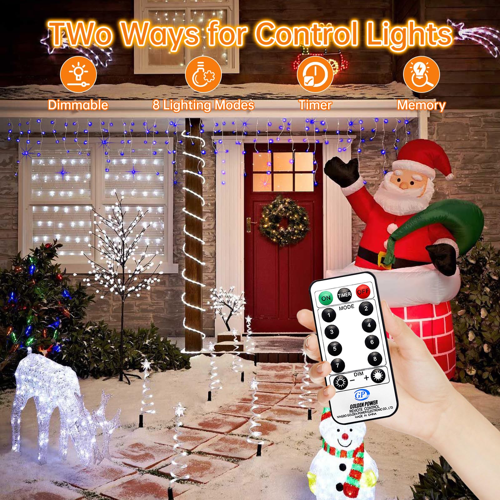 Pgup Christmas Lights Decoration Outdoor, 124Ft 1200 Led 8 Modes Timer Curtain Fairy Light With 240 Drops Plug In Led String Lig