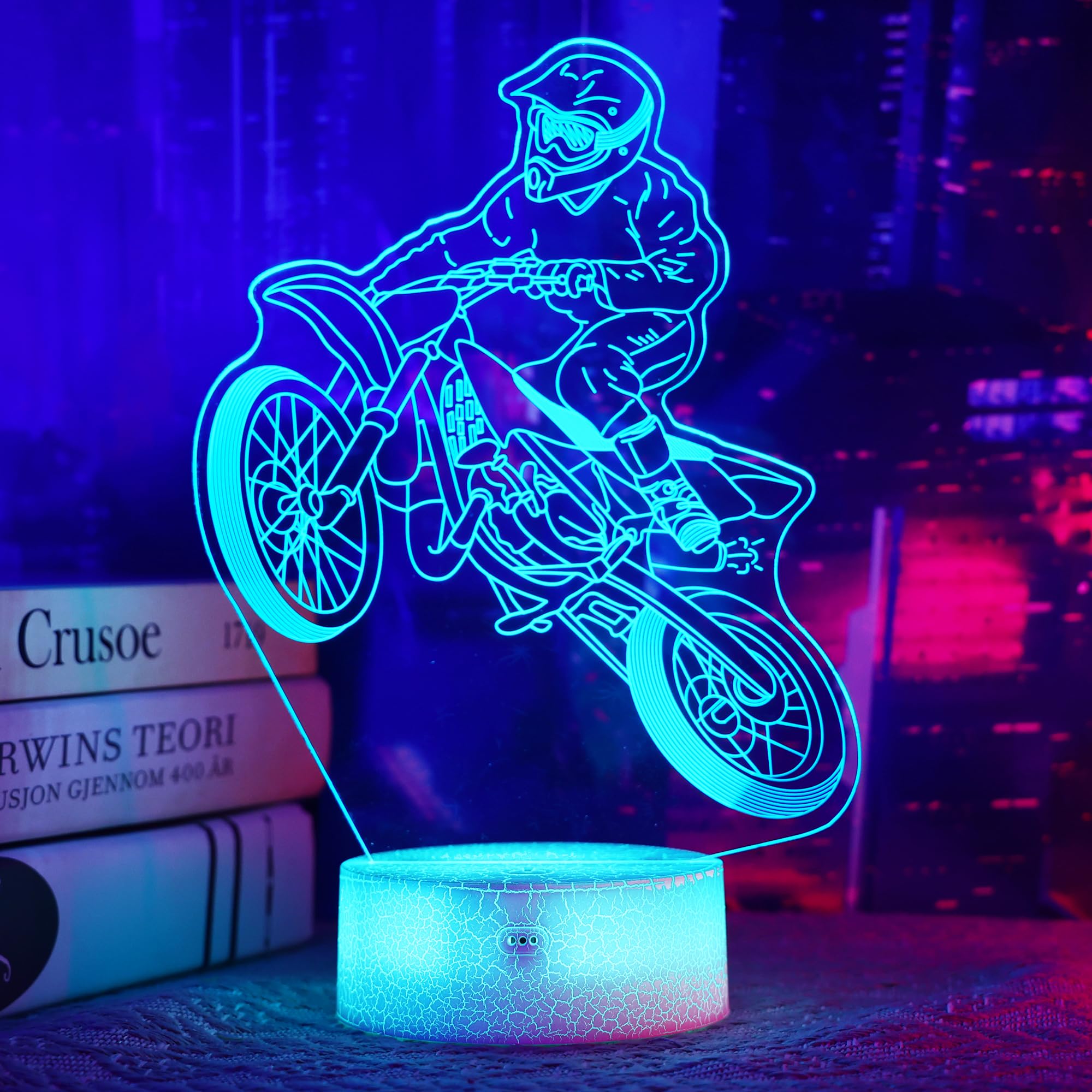 OkiyiD Dirt Bike Night Light, Dirt Bike Gift, 3D Illusion Lamp, 3D Dirt Bike Night Light with Remote and Touch Control, Dirt Bike Decor for Kids Room, Girls Birthday Gifts
