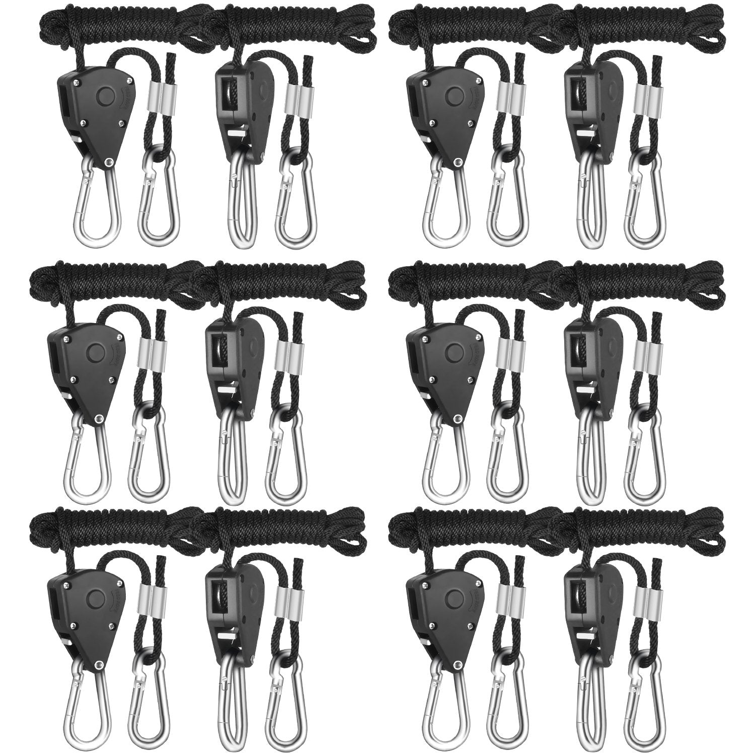 iPower GLROPEX6 Adjustable Rope Clip Hanger, 6-Pair, 8-Feet Long, 150lbs Capacity, Black, Metal