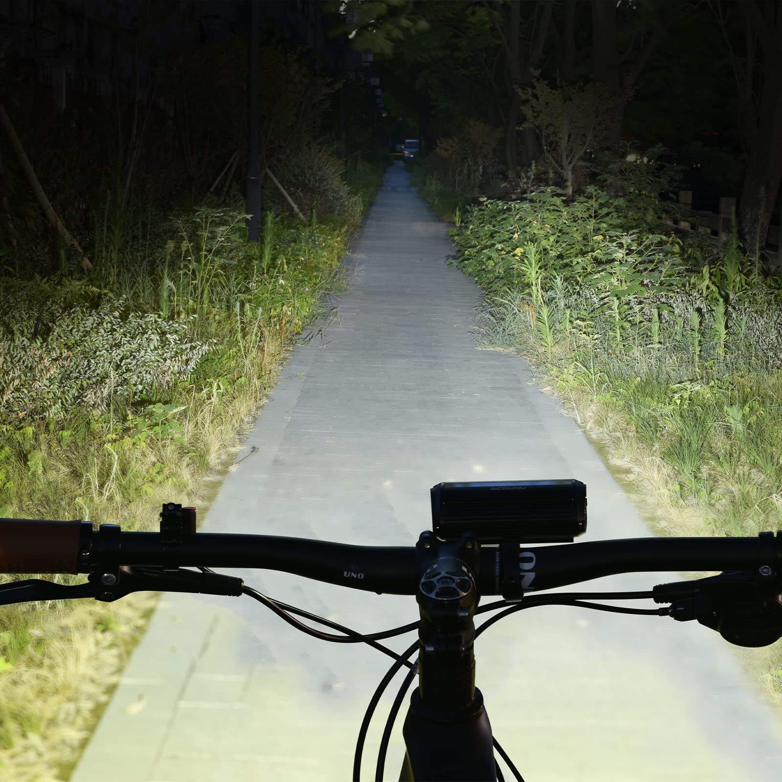 ACRUNU 1200 Lumens USB Rechargeable Bike Lights, Waterproof Aluminum Headlight, Small, Black, Model EOS640, 4 Light Modes