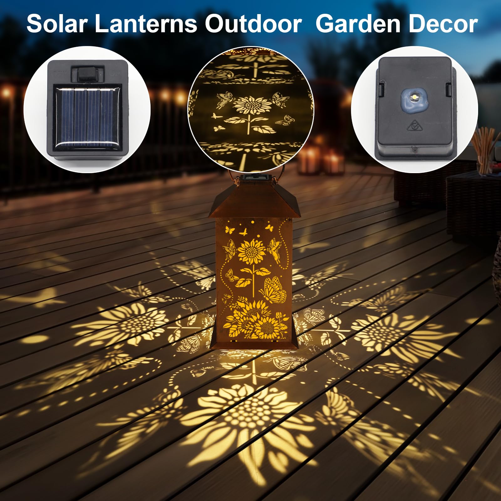 Sunflower Solar Lantern Outdoor Waterproof Hanging Christmas Lights Sunflower Butterfly Garden Decor Birthdays Gifts For Women M