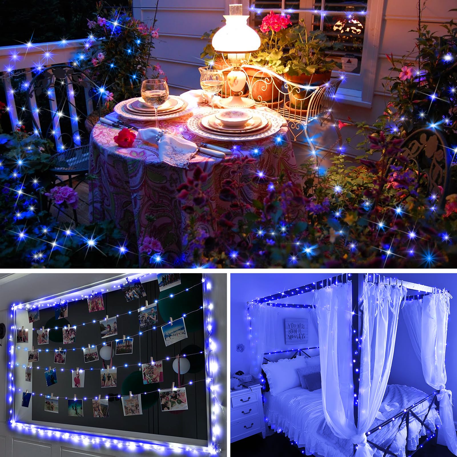 KNONEW 400FT 1200 LED Outdoor Fairy Lights, Waterproof, 8 Modes, Blue, Model KN-1000-LIG168-01