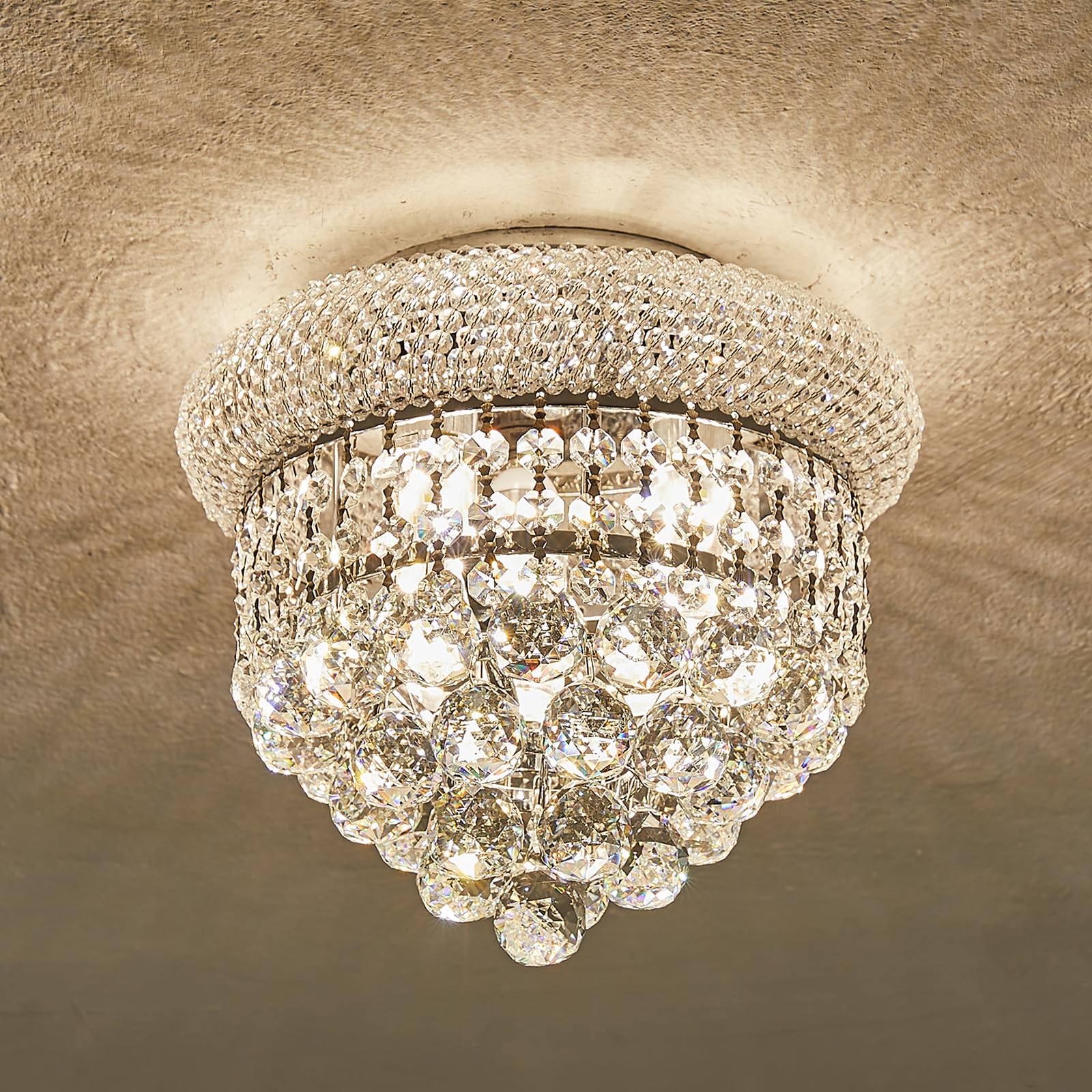 Homeooze 3 - Light Flush Mount Crystal Chandelier for Bathroom Hallway Entryway Closet Bedroom Laundry Chrome Finish