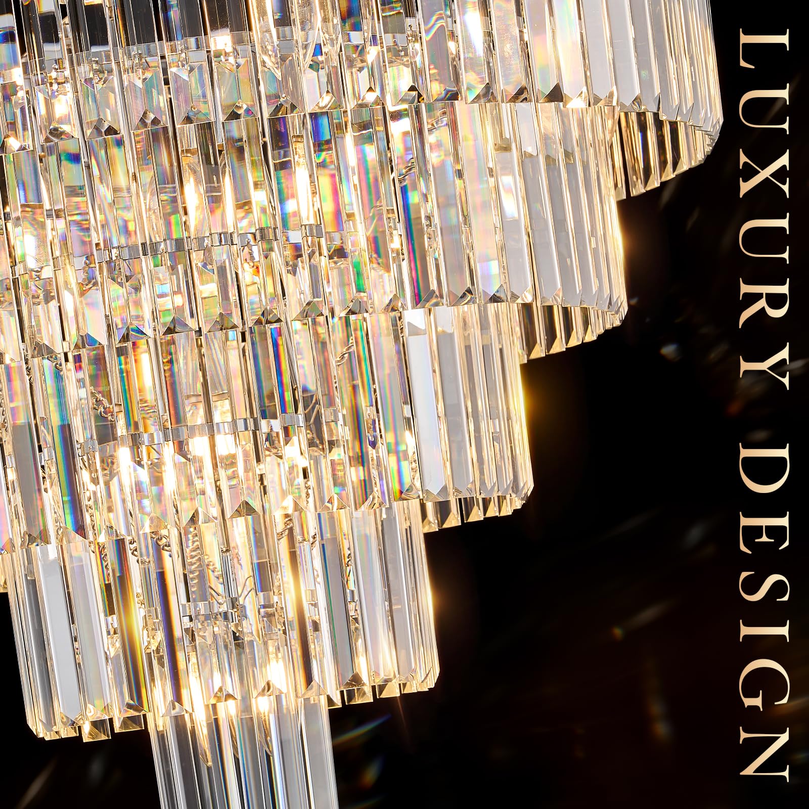 CATINER Large Chrome Crystal Chandelier, 30” 5-Tier 16 Lights Pendant Lighting for Living Room, Dining Room, Foyer, Model 91-750C