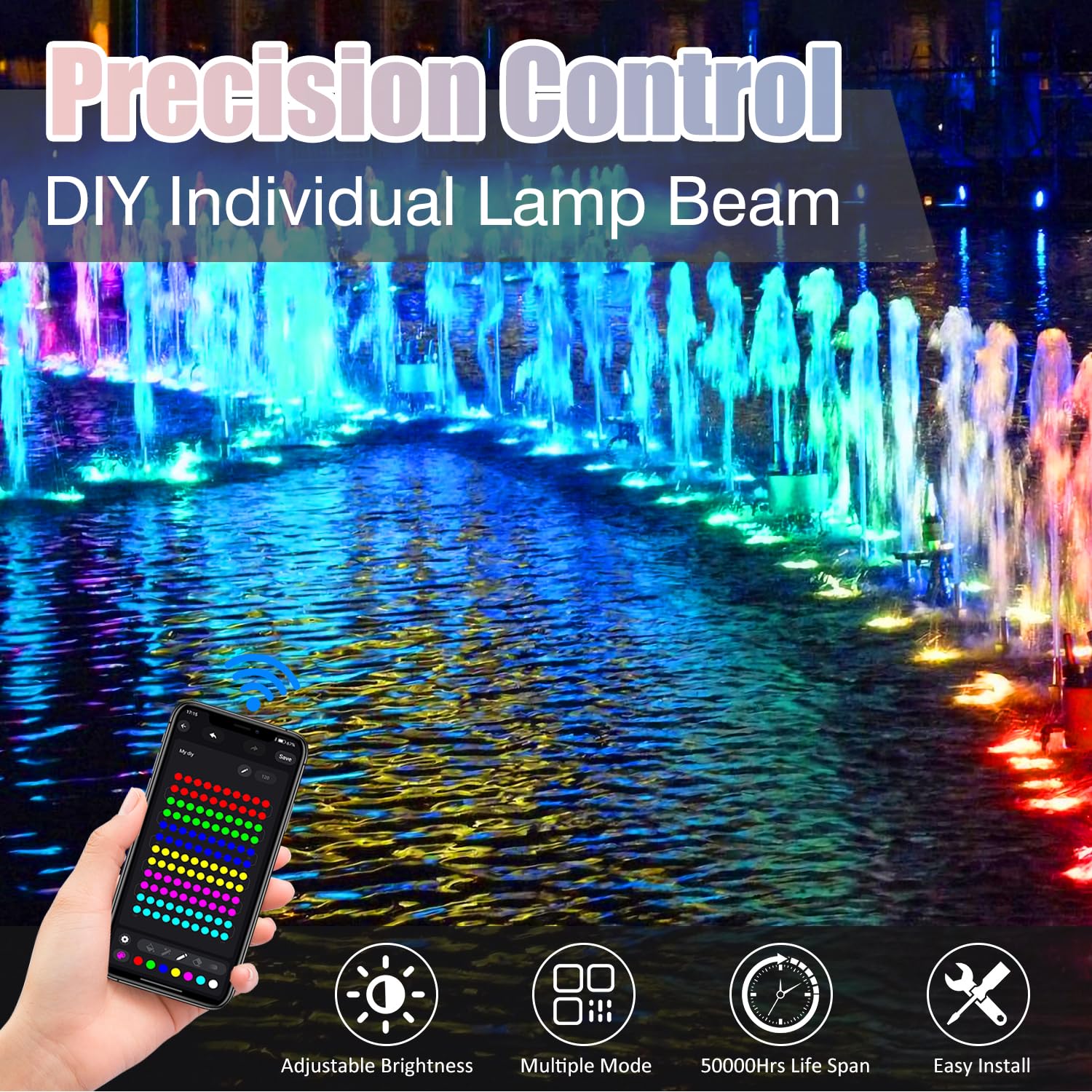 T-SUN Submersible Pond Light RGB LED IP68 Waterproof 4 Heads Bluetooth Control Model TS-F2230