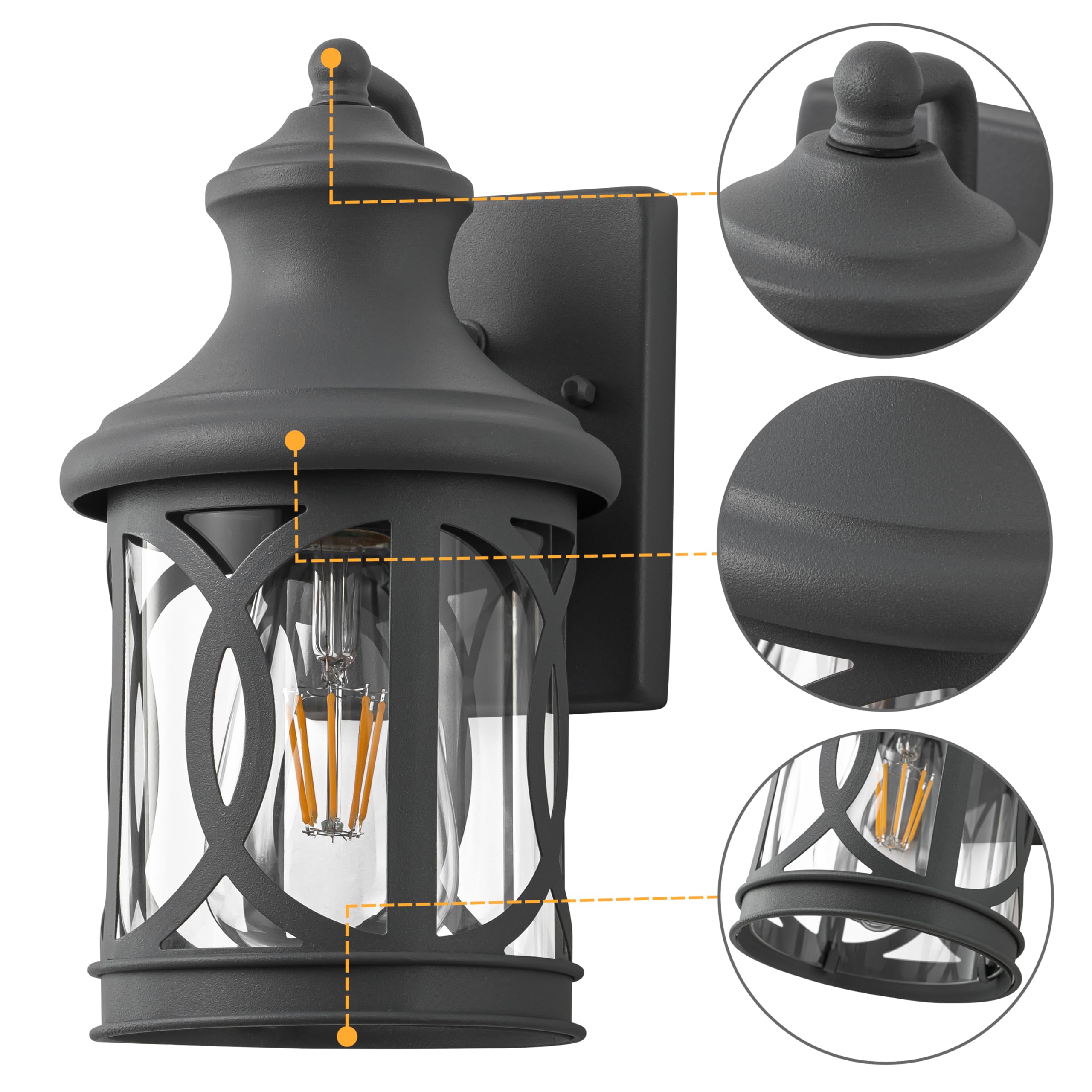 Laplusbelle Outdoor Wall Lights, Waterproof Sconce, Metal, Grey Finish, Clear Glass Shade, 12in., Model CA2309-2MWG