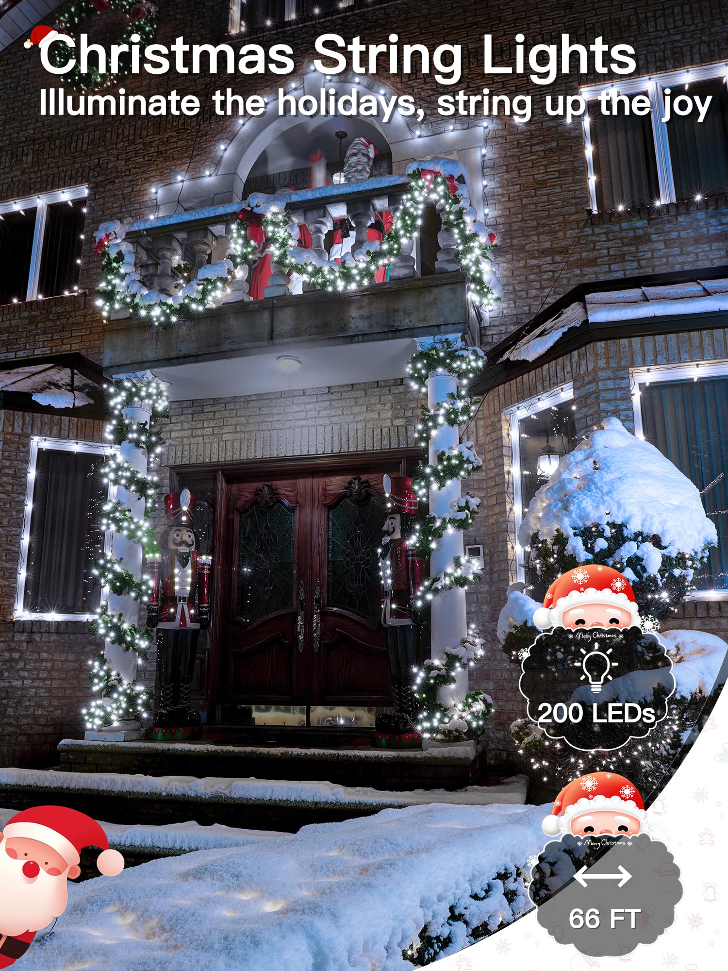 Guhope Christmas Lights 66Ft 200 Led  Christmas Tree Light With 8 Lighting Modes  Outdoor Waterproof String Lights With Remote And Timer  Fairy Light For Holiday Decor (Cool White)