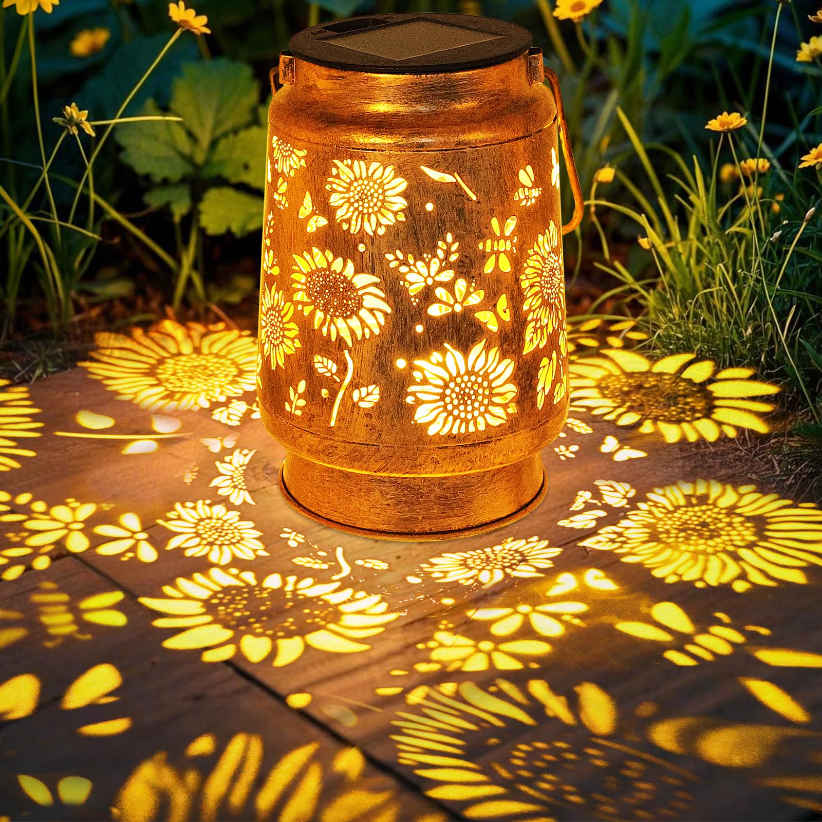Sunflower Solar Lanterns Garden Decor  Birthday Gifts For Women Mom Grandma Christmas  Metal Hanging Solar Lights Outdoor Waterproof Led Decoration With Shepherd Hook Outside For Garden Yard Patio
