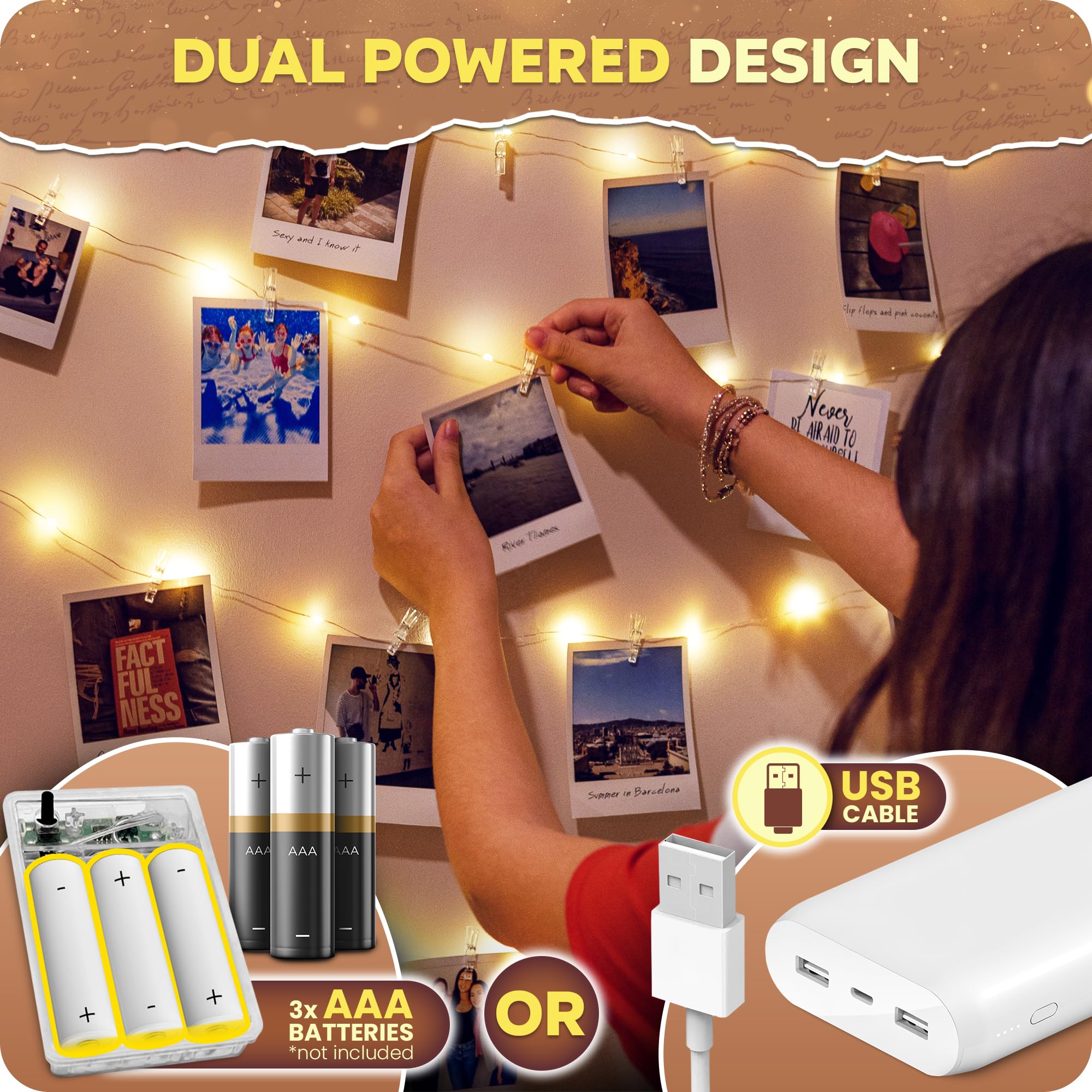 Mind-Glowing 100 Led Warm White Photo Clips String Light - Trendy Tween Room Decor, 33 Ft