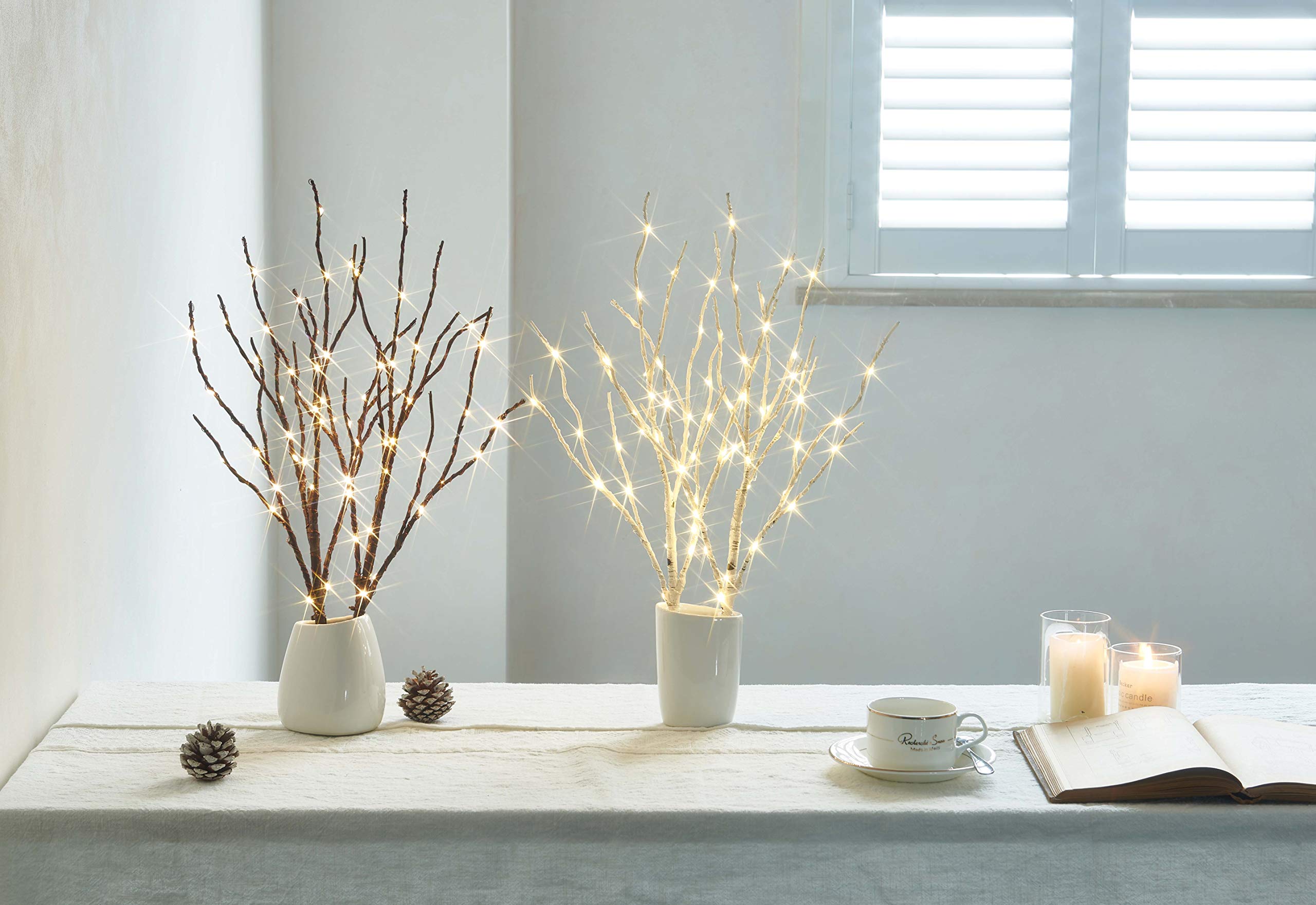 Fudios Lighted Branches 18IN 70 Warm White LED Twig Lights Battery Operated for Christmas Wedding Party Decoration, Brown, 2 Set