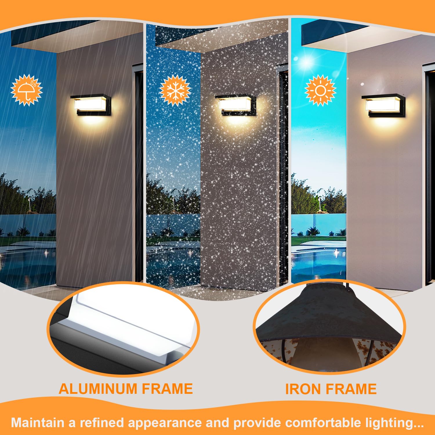 Biritalo 2 Pack Led Porch Light Outdoor  18W 1800Lm 3000K Warm White  Ip65 Waterproof Anti-Rust Modern Wall Lighting  Exterior Wall Mount Fixture For Christmas  Garage  Hallway  Backyard