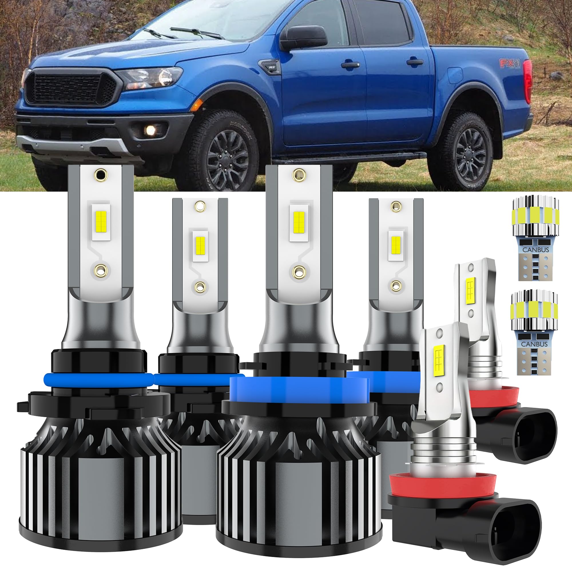 AYOTZIH Bulbs Fit For Ford Ranger 2019-2020, High Beams Low Beams Fog Lights License Plate Lights Combo, 400% Brightness 6000K W