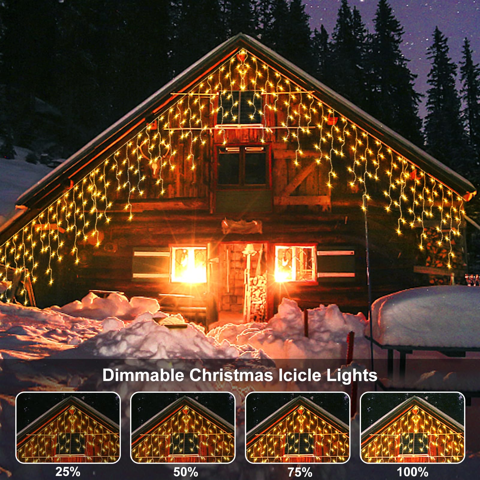 echosari Icicle Lights 10Ft 102 LED Warm White Battery Operated Dimmable with Timer & Remote - Clear Wire