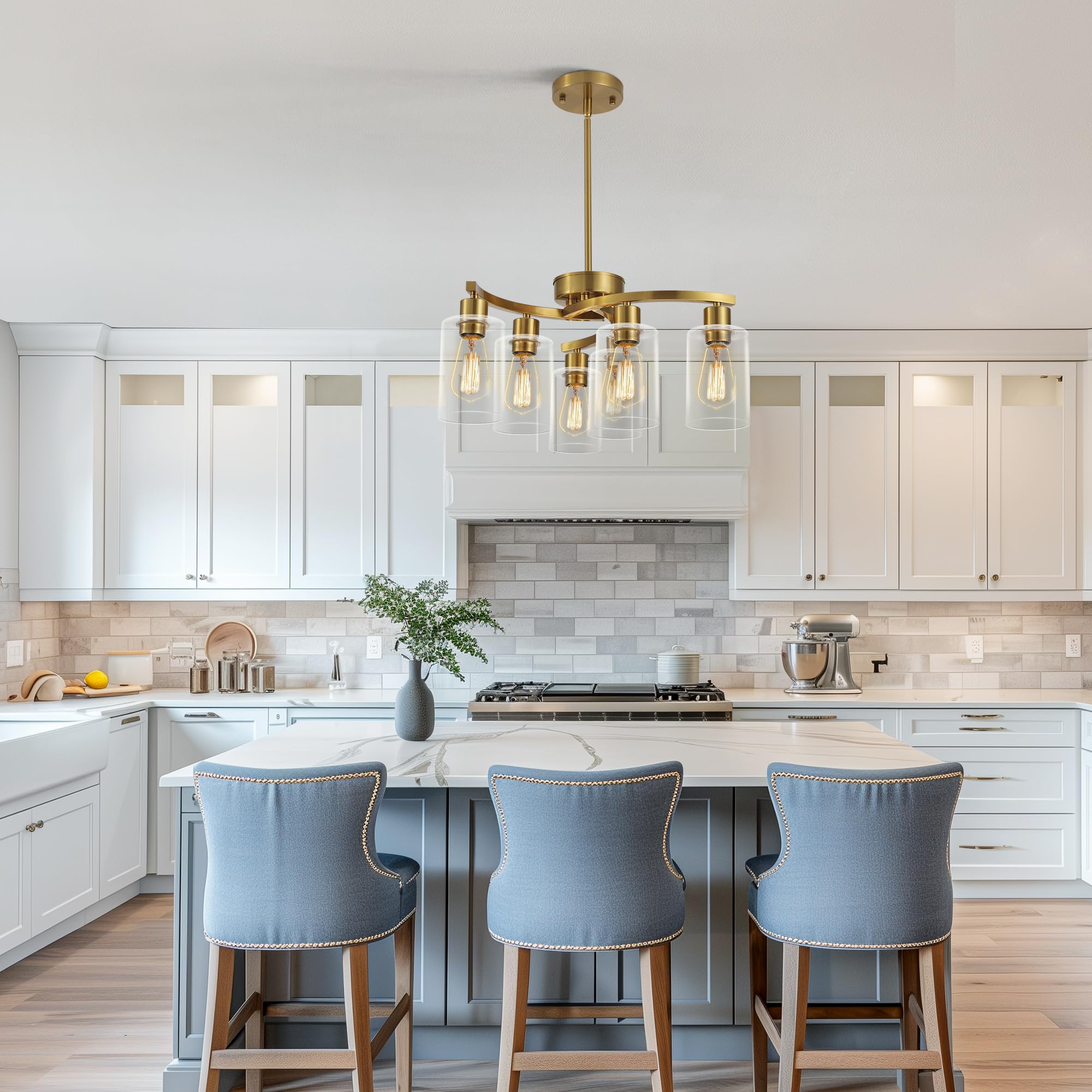 Cnratye 6-Light Gold Chandeliers For Dining Room, Modern Kitchen Island Light Fixtures Over Table, Metal Hanging Pendant Lightin