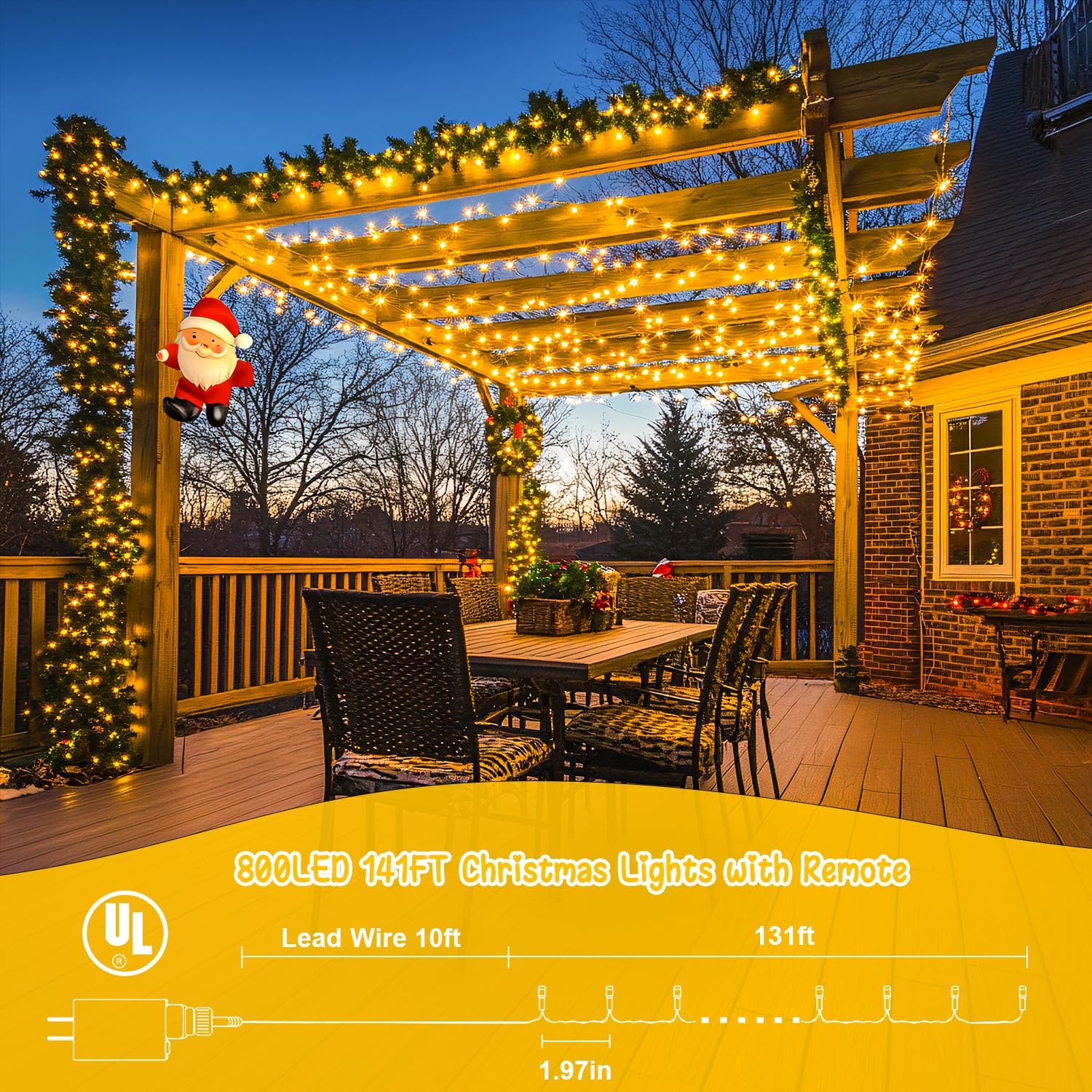 Warm White Christmas Lights Outdoor - 800 Led String Lights Indoor 8 Modes, 141Ft Extendable Twinkle Fairy Lights Plug In For Cl