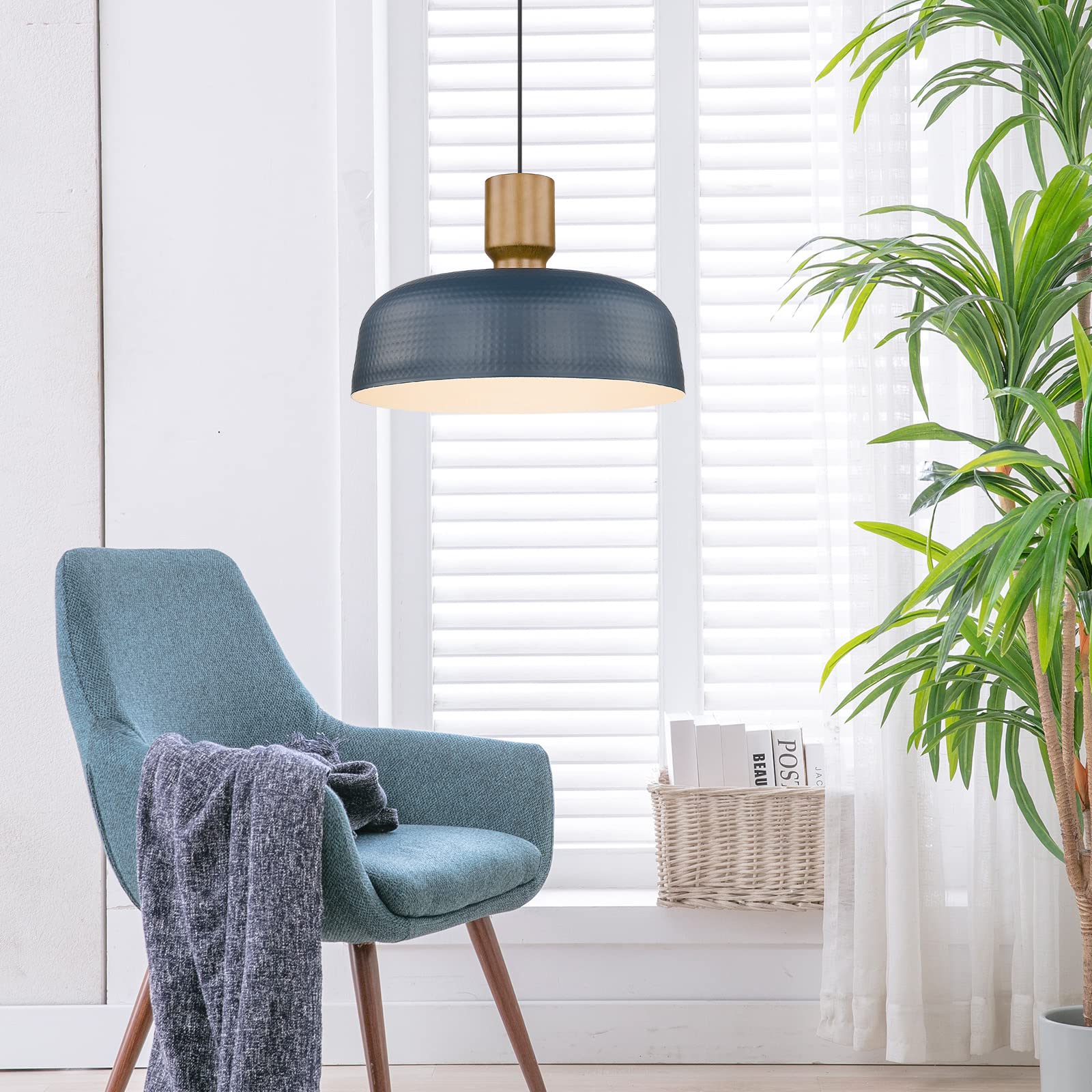 Darkaway Industrial Pendant Light Fixtures, Large 2 Pack, Hammered Metal Shade, Blue, 18.1" Adjustable Height for Kitchen Island
