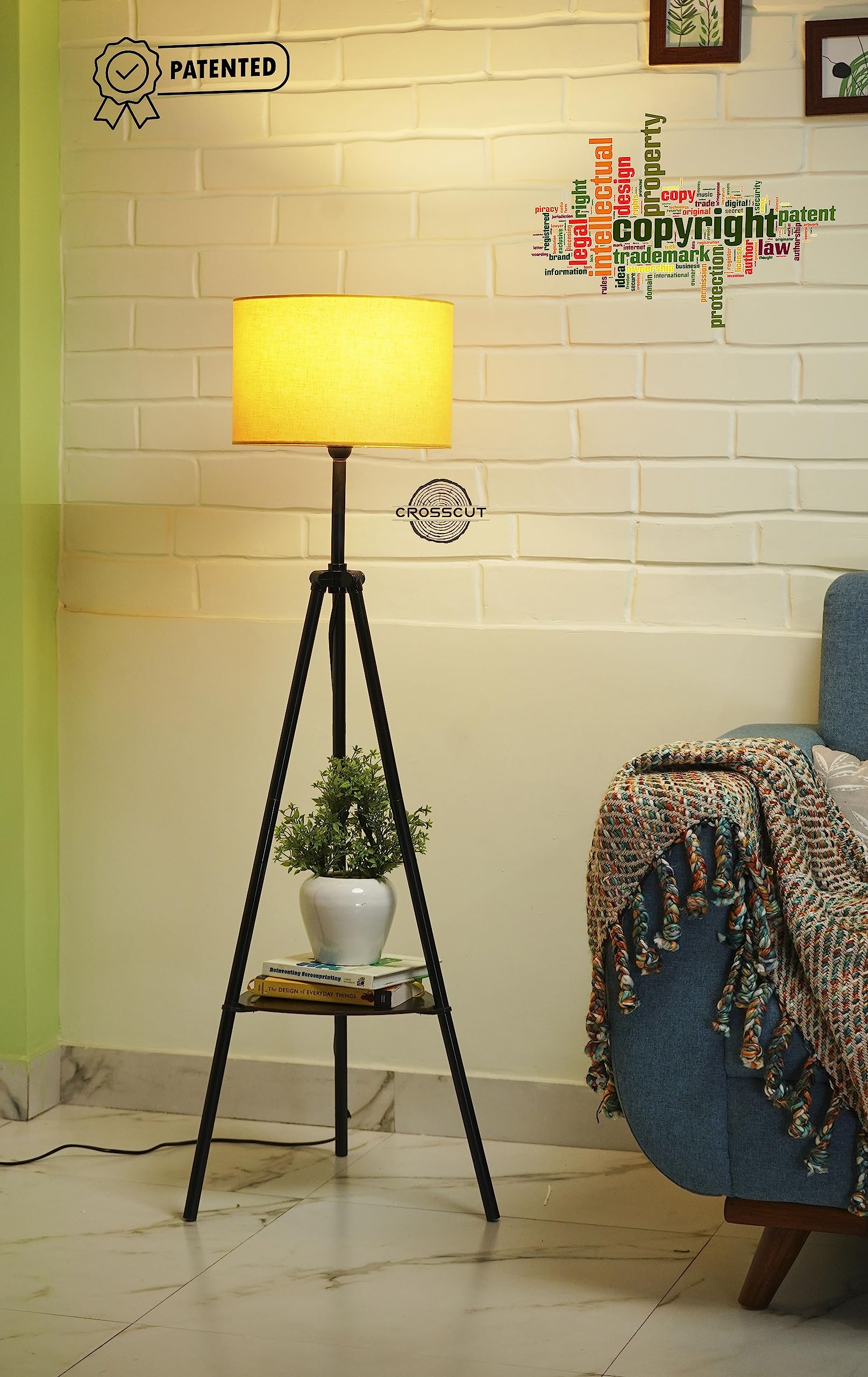 Crosscut Furniture Metal Floor Lamp with decorative shelf (Fresh Yellow)